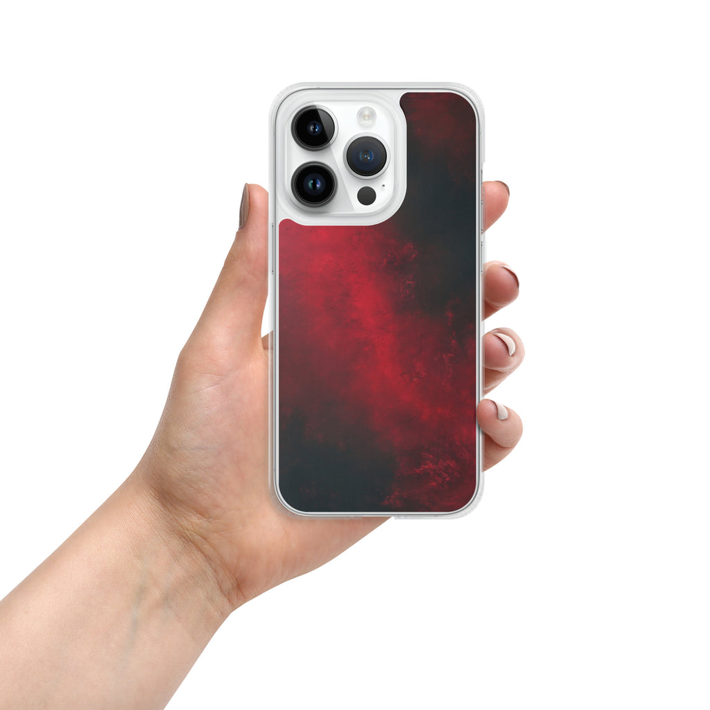 Crimson Nebula Clear Case for iPhone 14 Pro - Red & Black Abstract Smoke Protective Cover