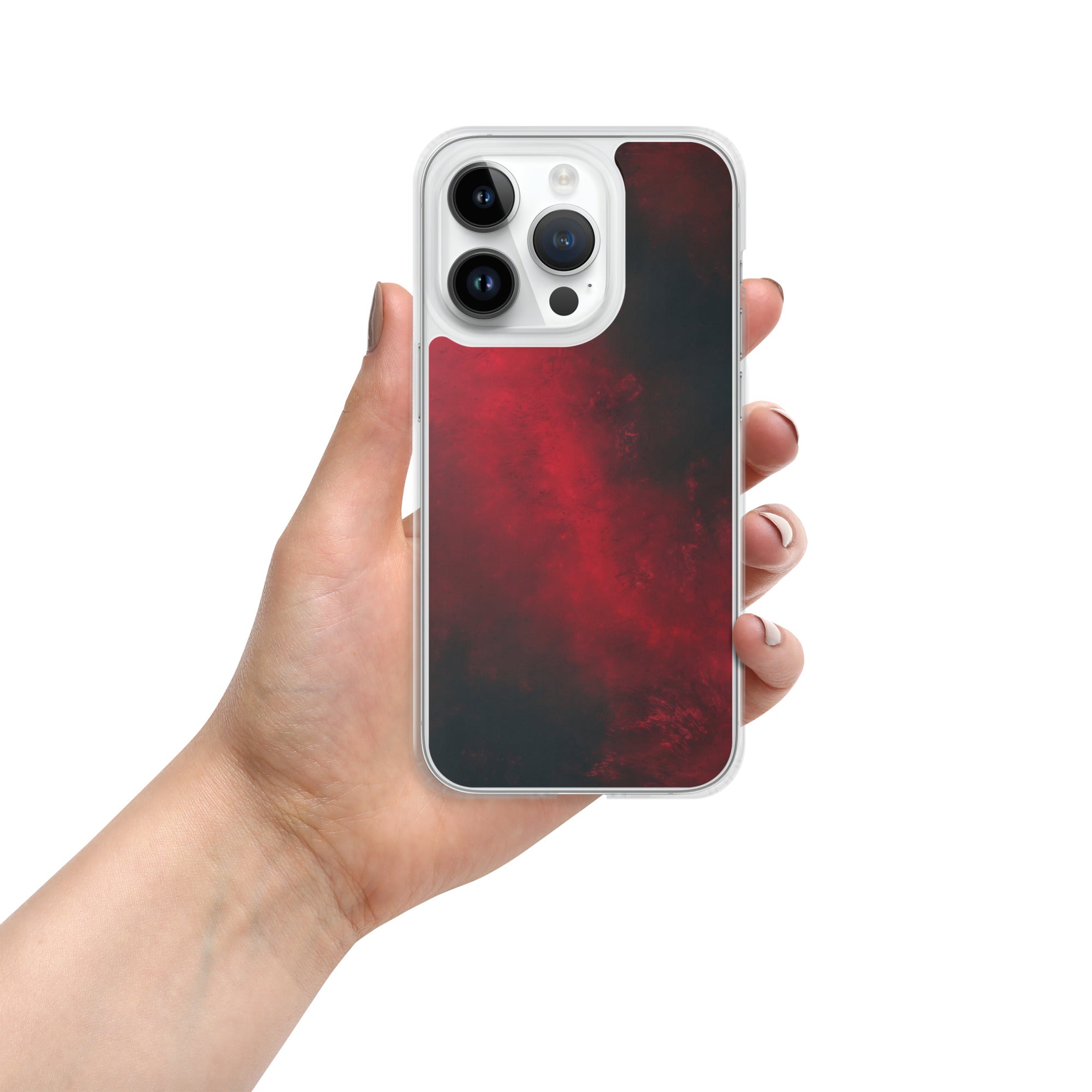 Crimson Nebula Clear Case for iPhone 14 Pro - Red & Black Abstract Smoke Protective Cover