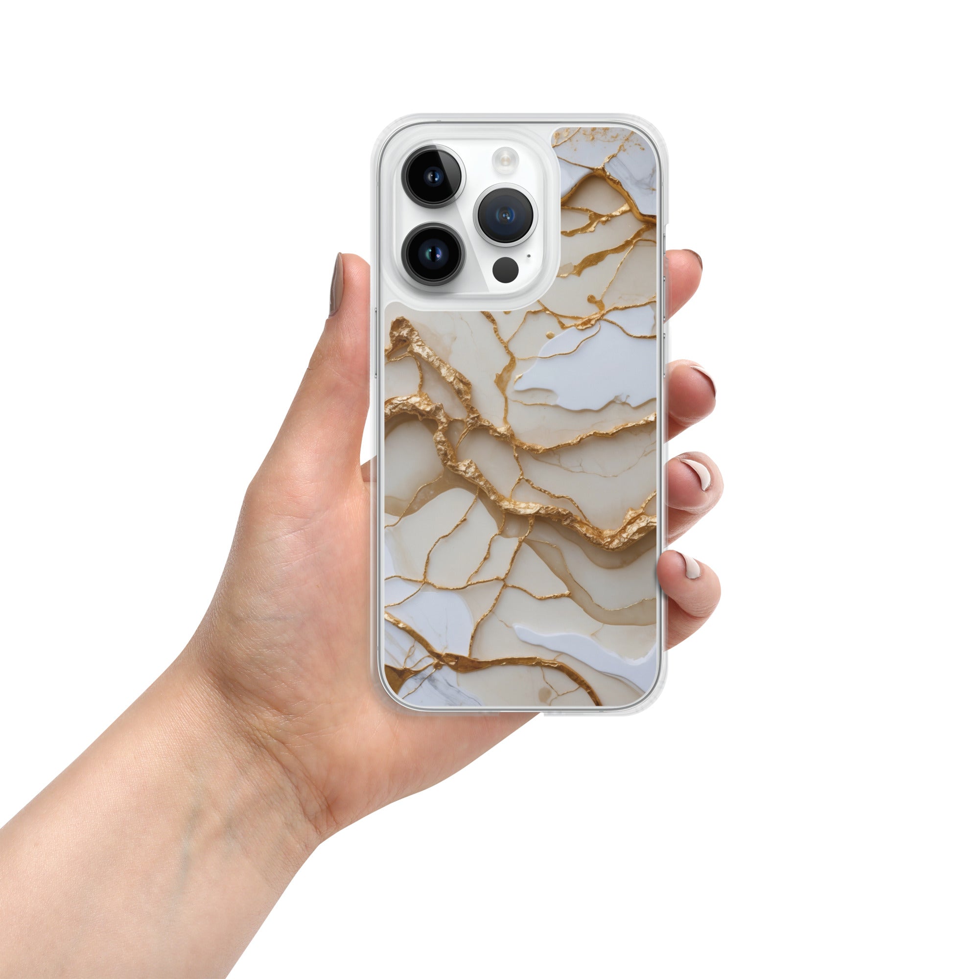 Ivory Golden Marble Elegance Clear Case for iPhone 14 Pro - Luxury White & Gold Marble Protective Cover