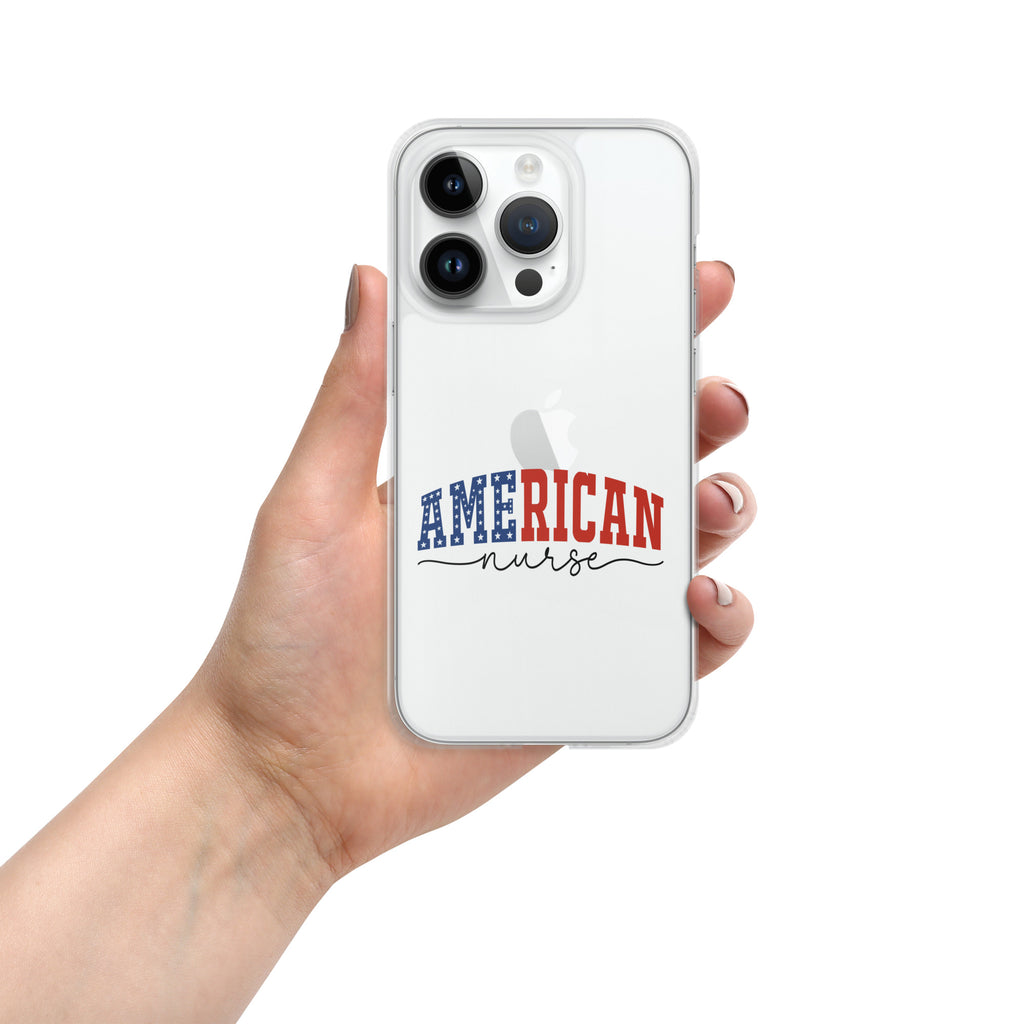 American Nurse Clear Case for iPhone 14 Pro - Patriotic Red, White & Blue Nursing Pride Cover