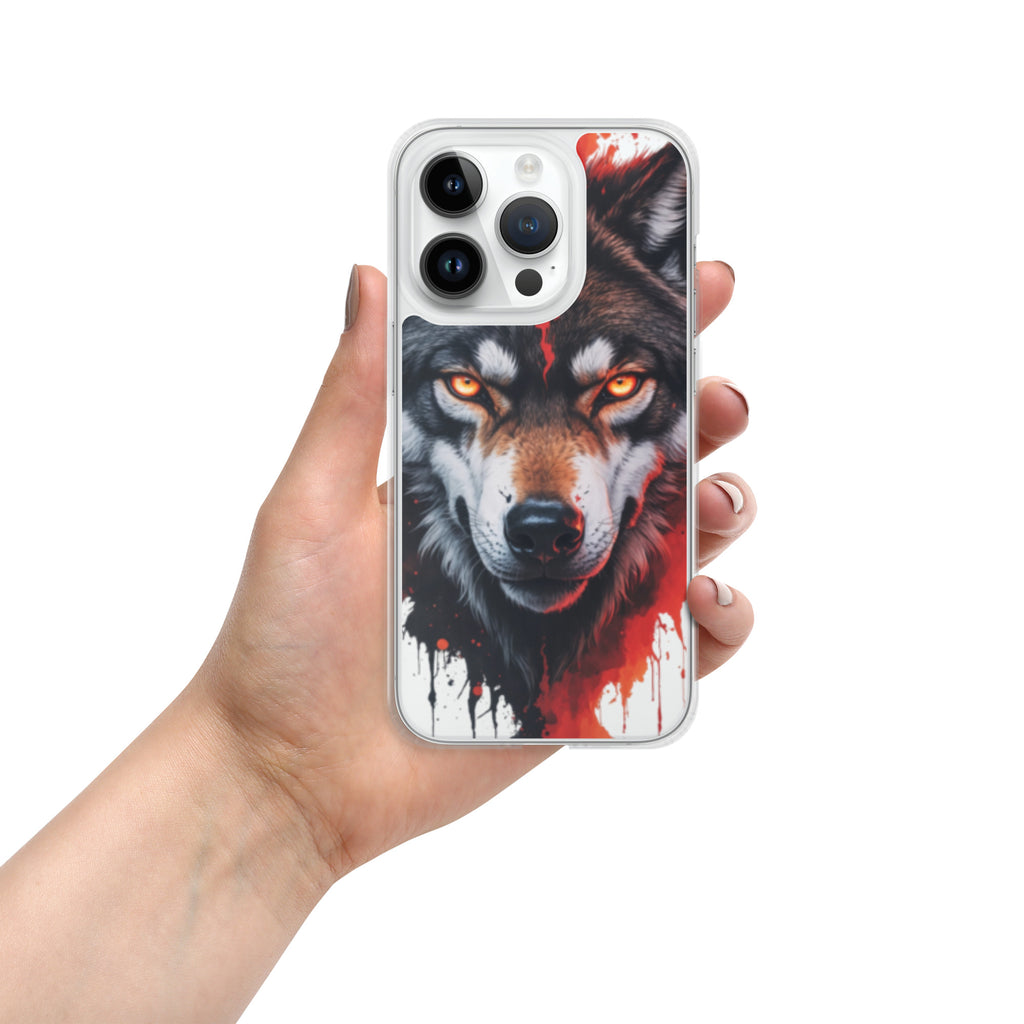 Dual Flame Wolf Clear Case for iPhone 14 Pro - Fierce Wolf Artwork Protective Cover
