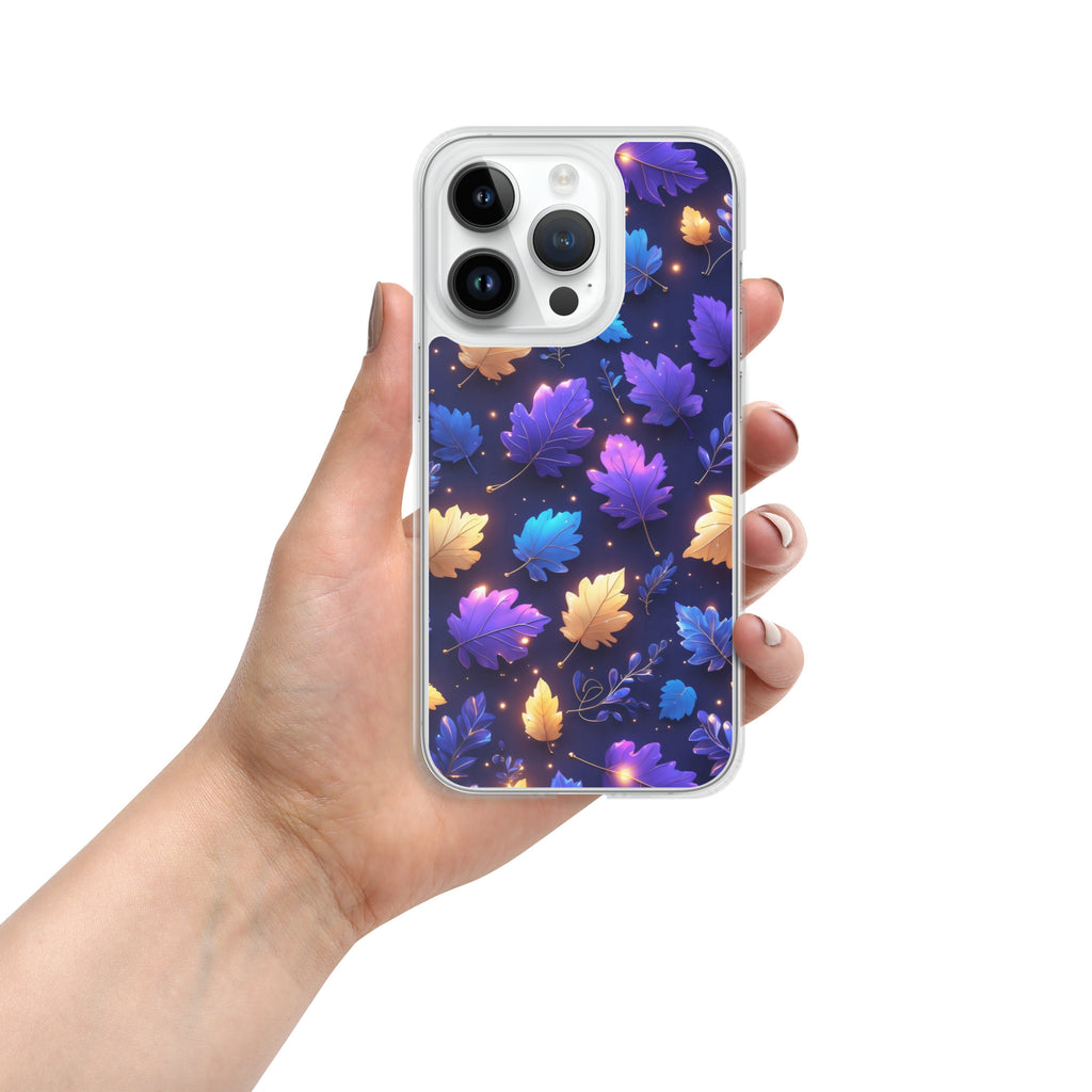 Neon Autumn Glow Clear Case for iPhone 14 Pro - Vibrant Fall Leaves Luminous Protective Cover