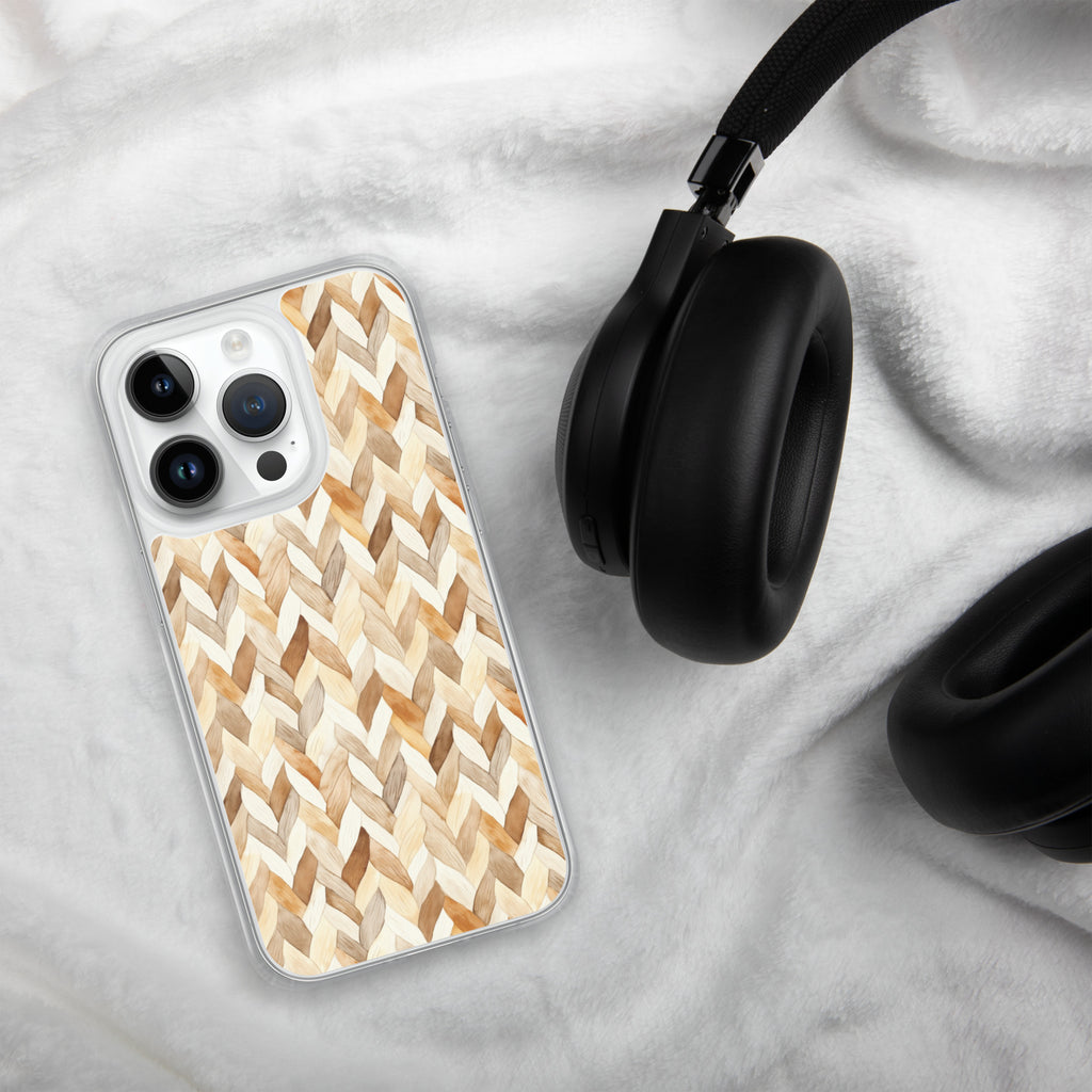 Cozy Knit Pattern Clear Case for iPhone 14 Pro - Neutral Braided Texture Protective Cover