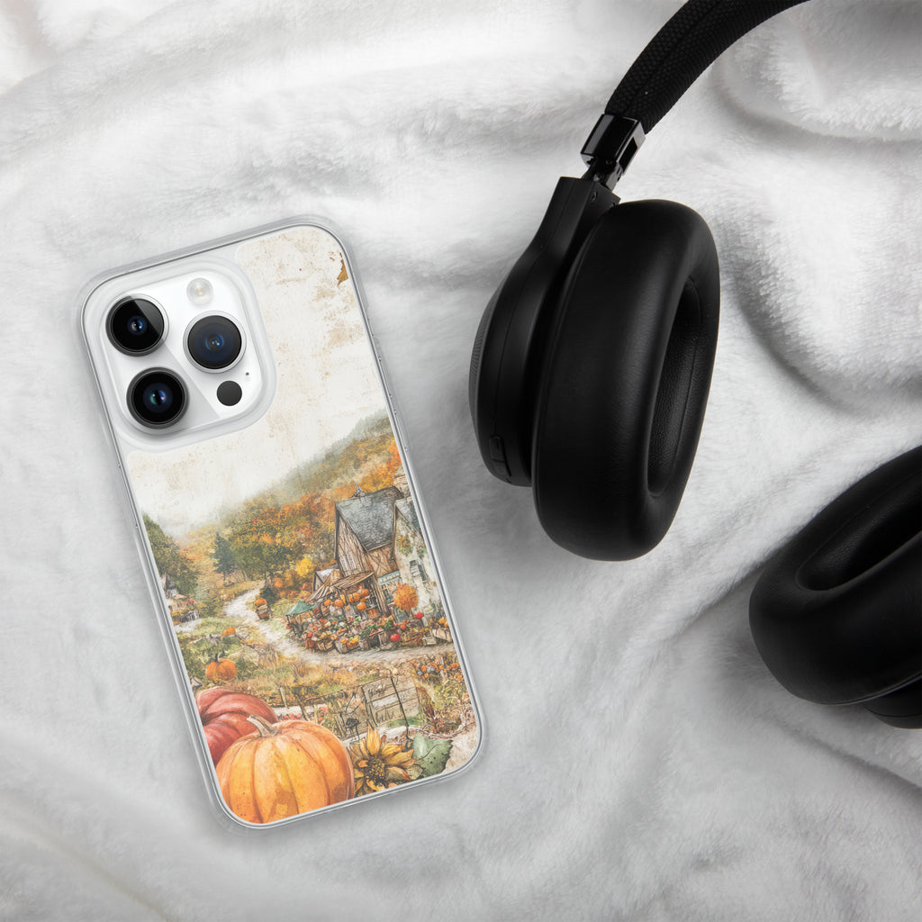 Autumn Village Clear Case for iPhone 14 Pro - Fall Rustic Pumpkin Design Protective Cover