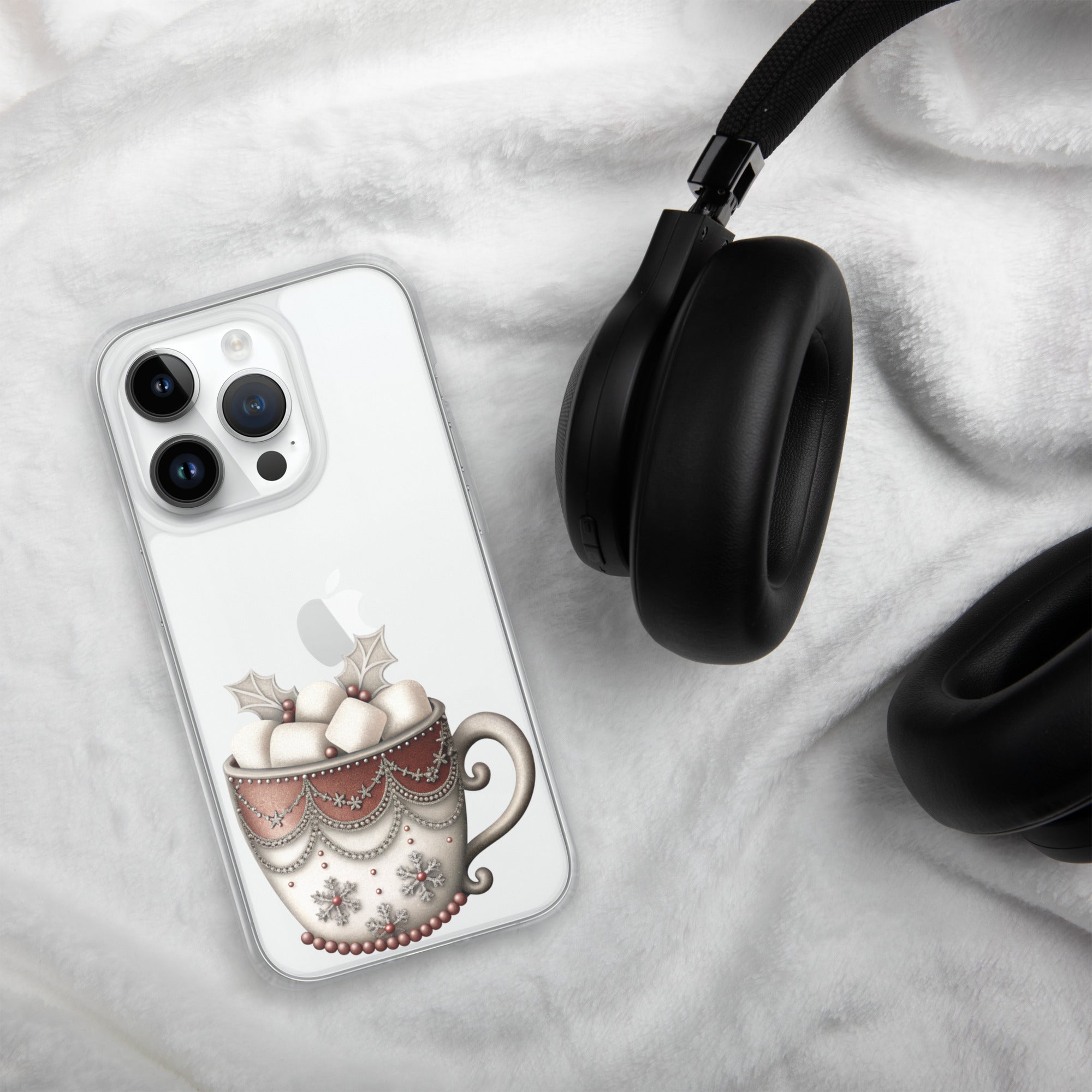 Holiday Cocoa Mug Clear Case for iPhone 14 Pro - Christmas Cozy Aesthetic Protective Cover