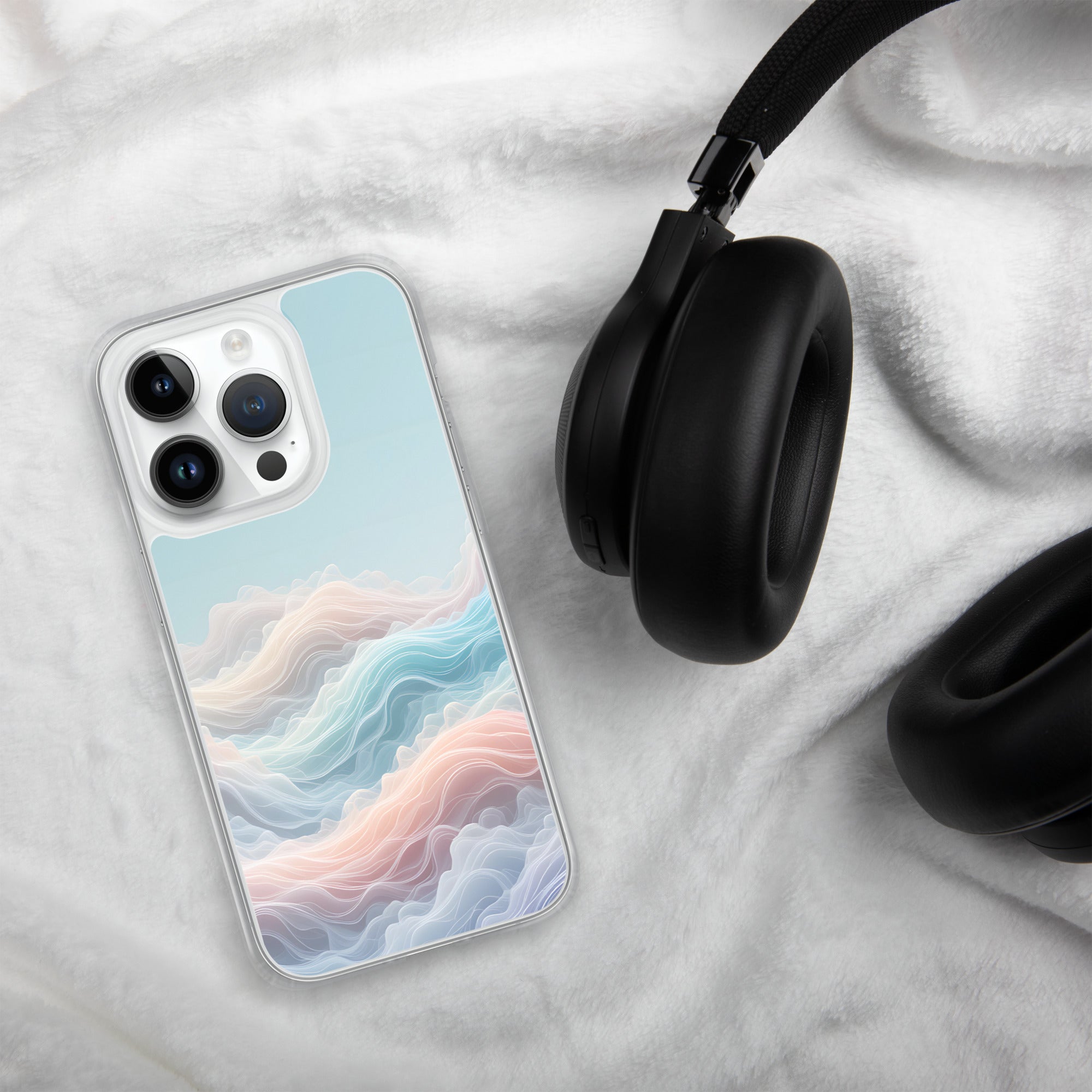 Horizon Dream Clear Case for iPhone 14 Pro - Pastel Abstract Waves Protective Cover