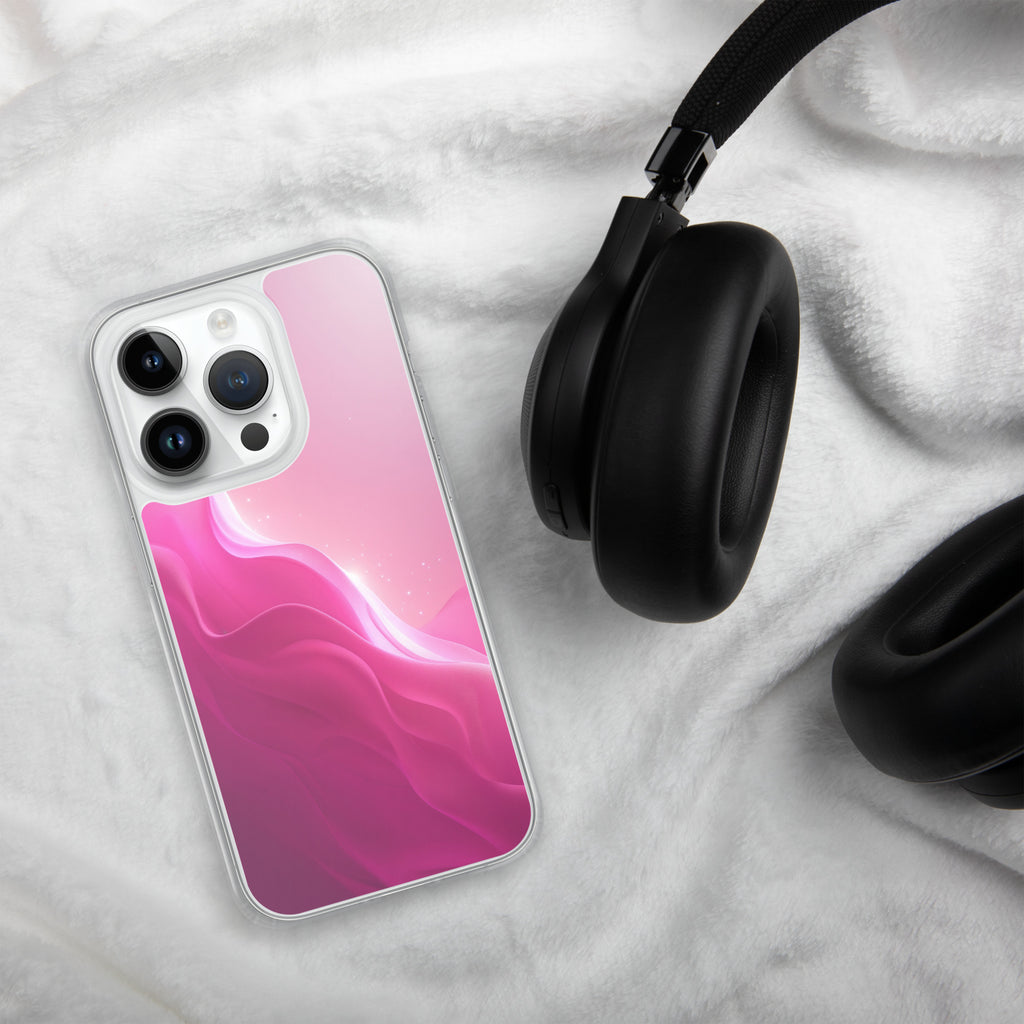 Pink Velvet Waves Dream Clear Case for iPhone 14 Pro - Abstract Pink Gradient Protective Cover