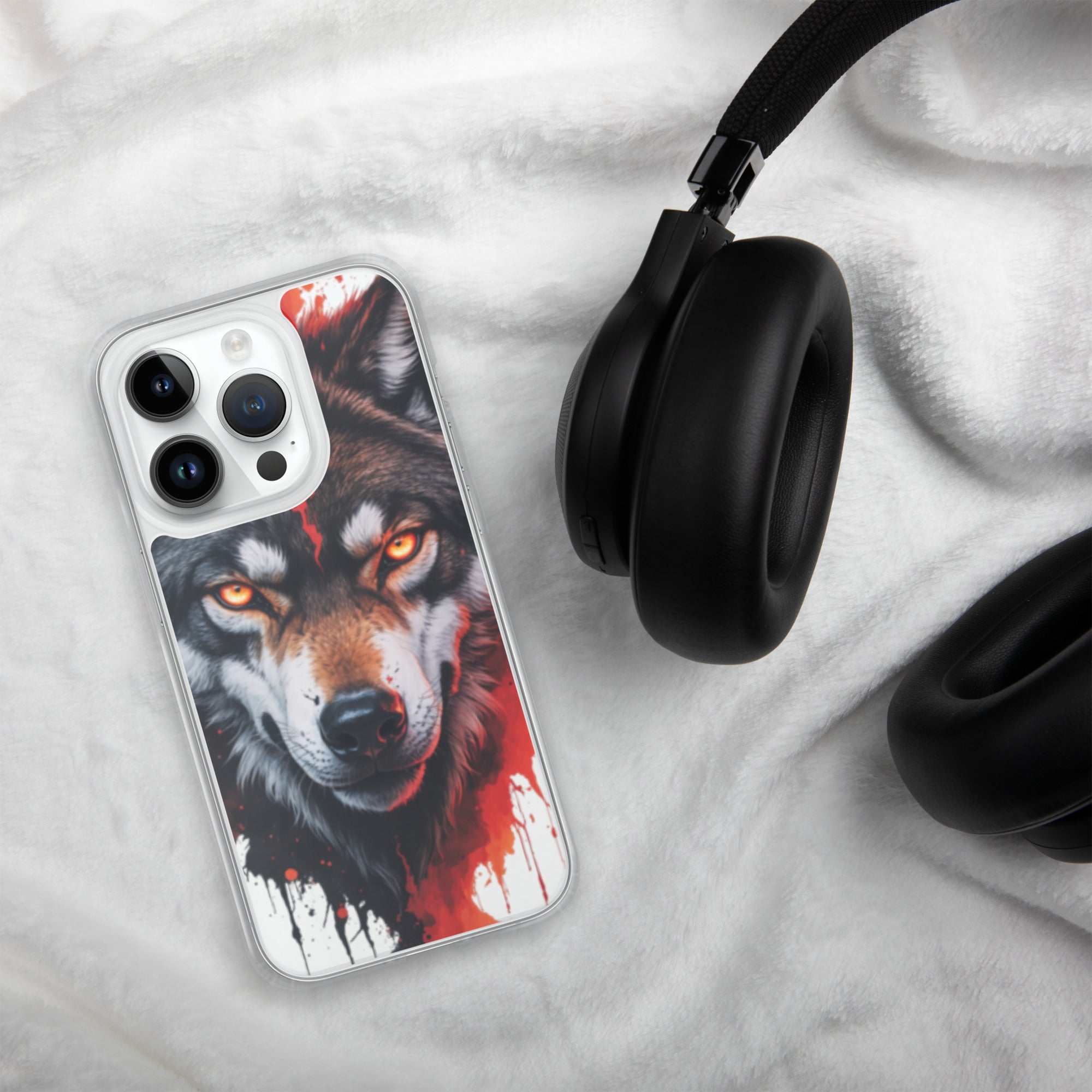 Dual Flame Wolf Clear Case for iPhone 14 Pro - Fierce Wolf Artwork Protective Cover