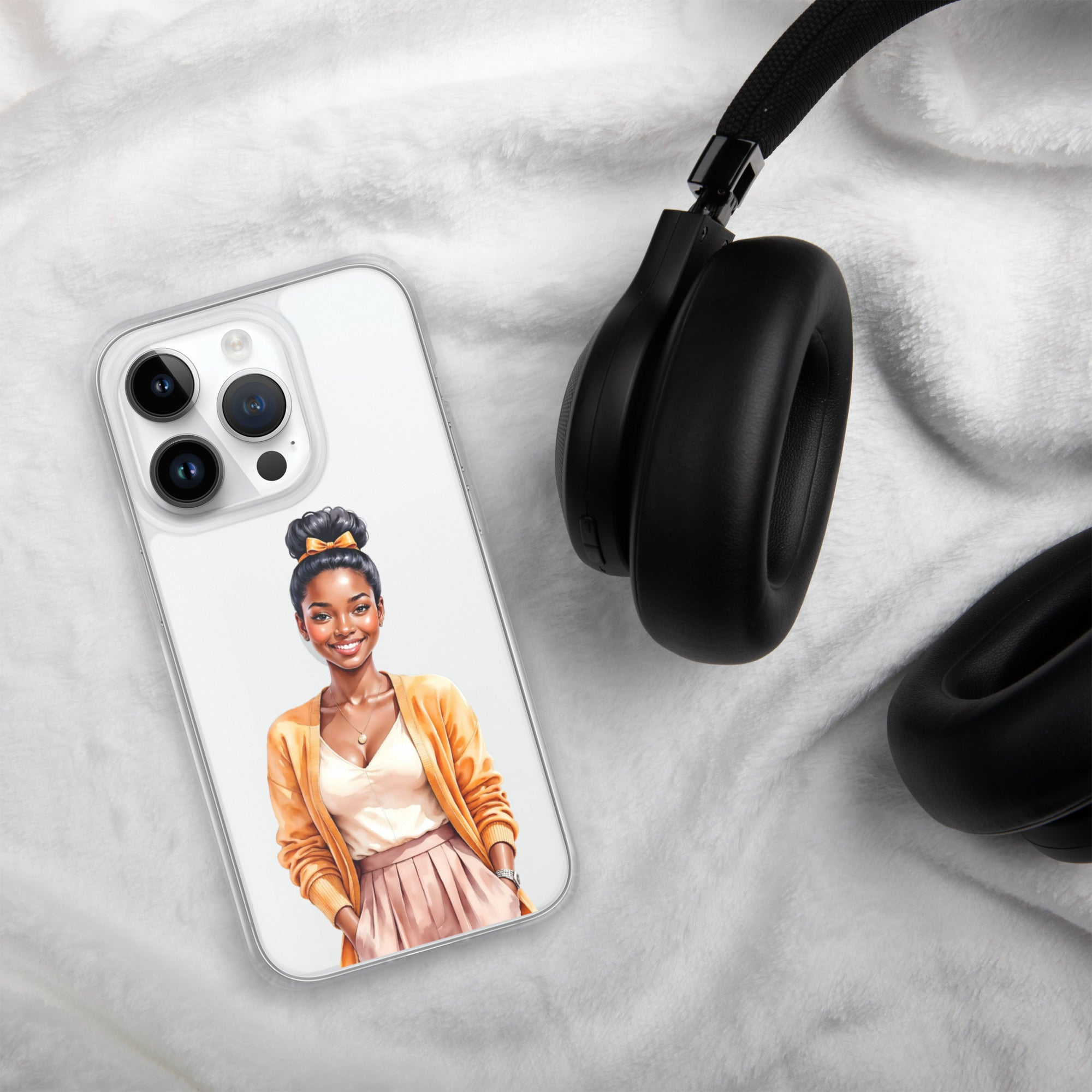 Golden Autumn Glow Girl Clear Case for iPhone 14 Pro - Fashion Illustration Protective Cover