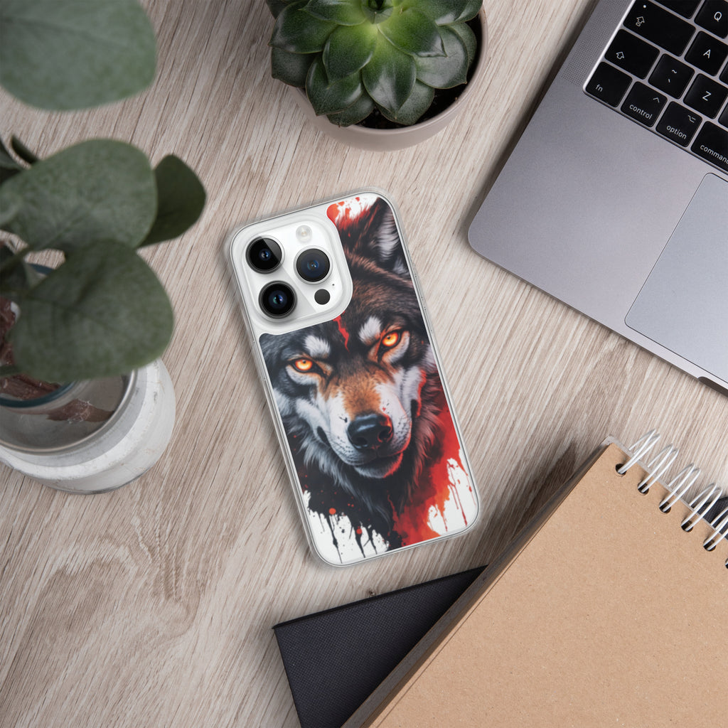 Dual Flame Wolf Clear Case for iPhone 14 Pro - Fierce Wolf Artwork Protective Cover