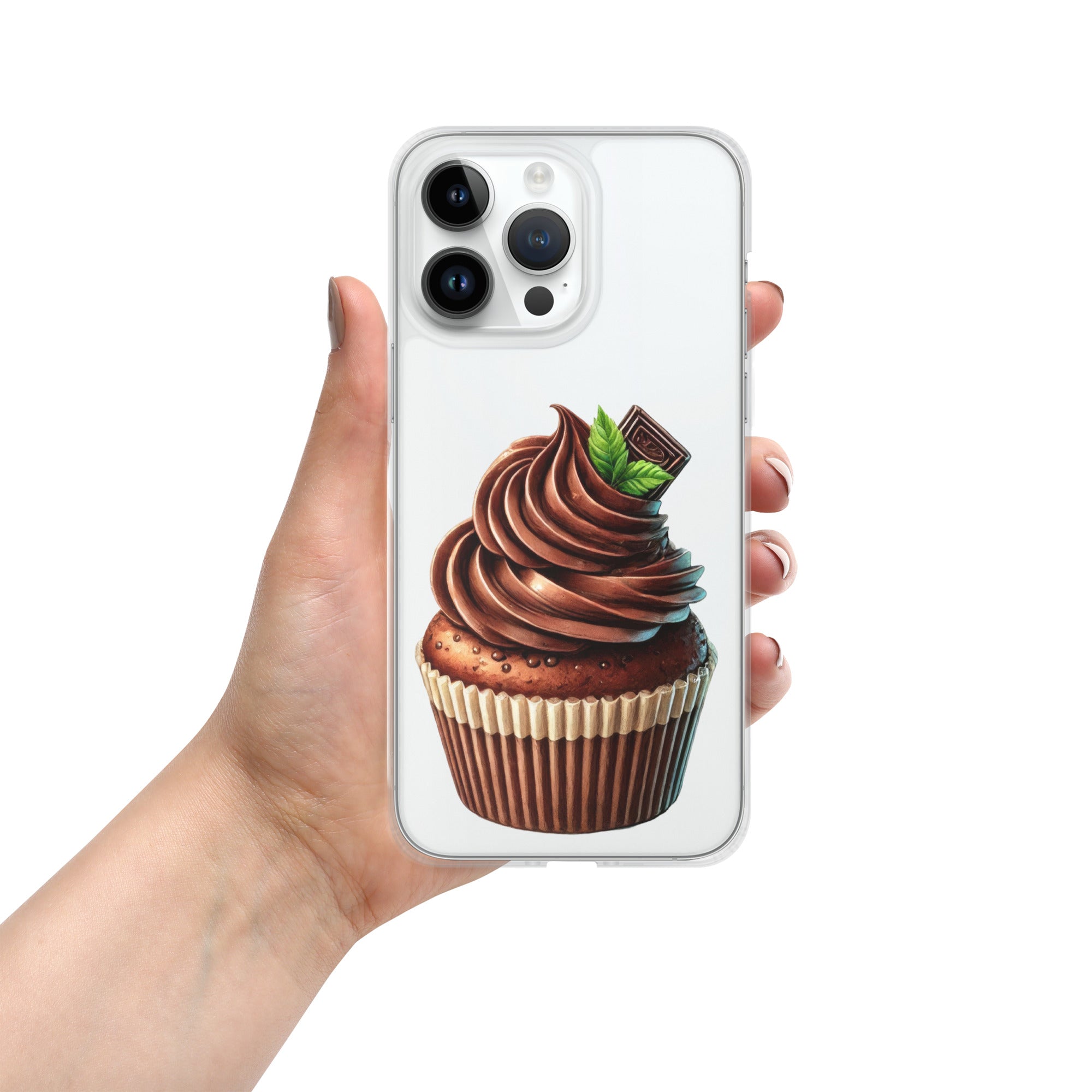 Chocolate Cupcake Clear Case for iPhone 14 Pro Max - Sweet Dessert Protective Phone Cover