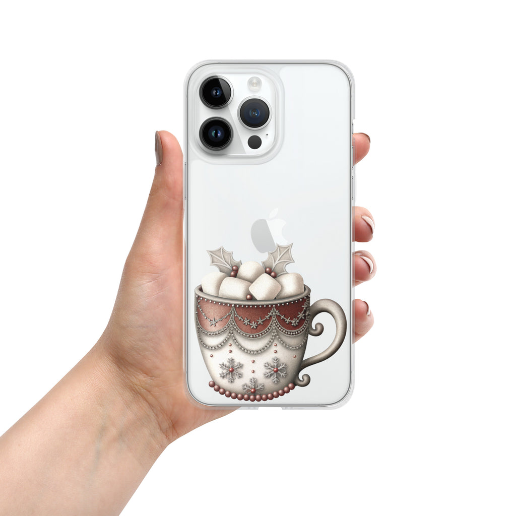 Holiday Cocoa Mug Clear Case for iPhone 14 Pro Max - Christmas Cozy Aesthetic Protective Cover