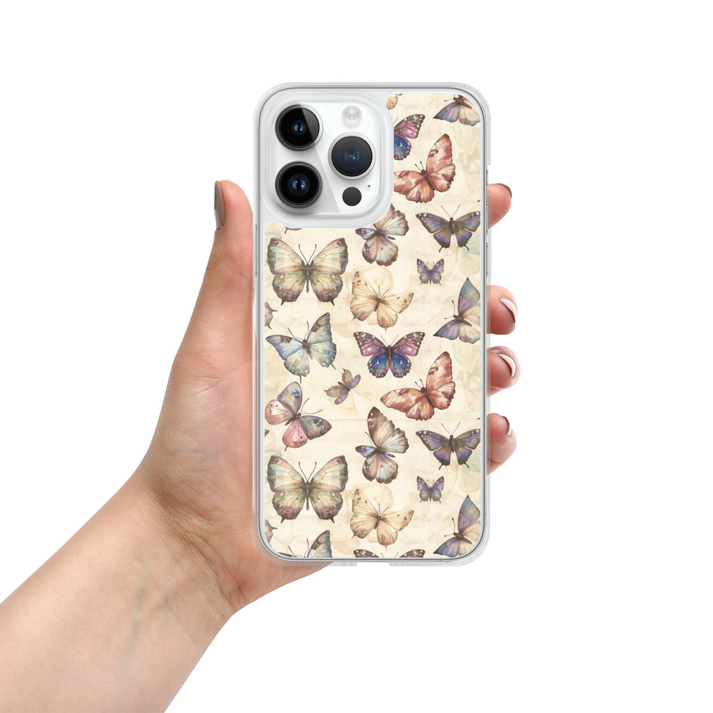 Butterfly Garden Clear Case for iPhone 14 Pro Max - Elegant Pastel Butterfly Protective Cover