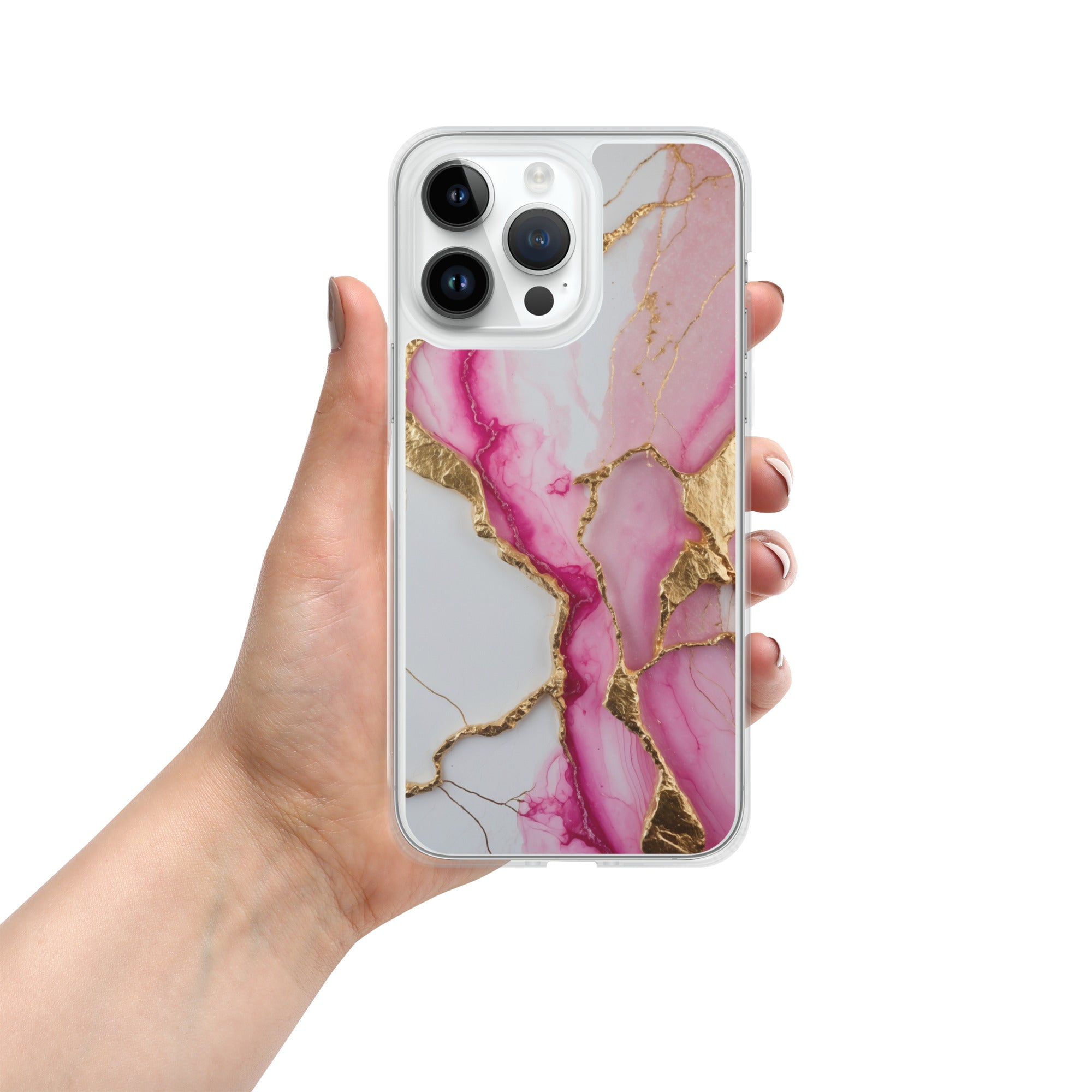 Pink Golden Marble Luxe Clear Case for iPhone 14 Pro Max