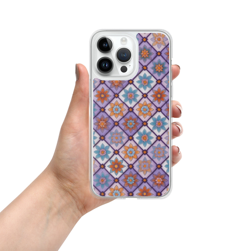 Violet Mosaic Blooms Clear Case for iPhone 14 Pro Max