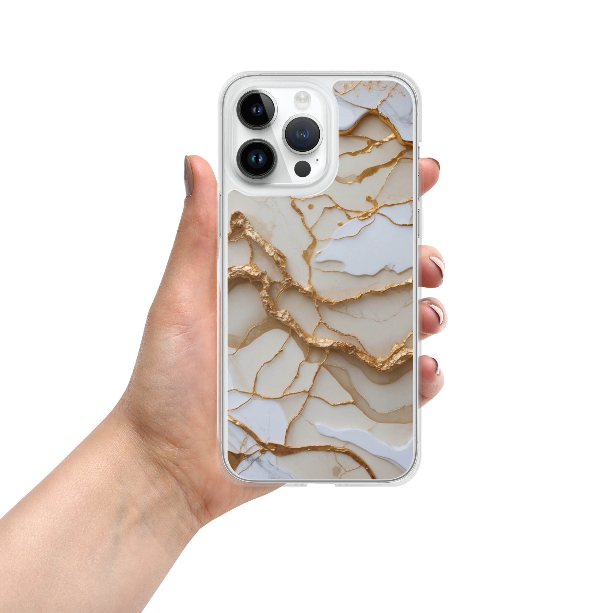 Ivory Golden Marble Elegance Clear Case for iPhone 14 Pro Max