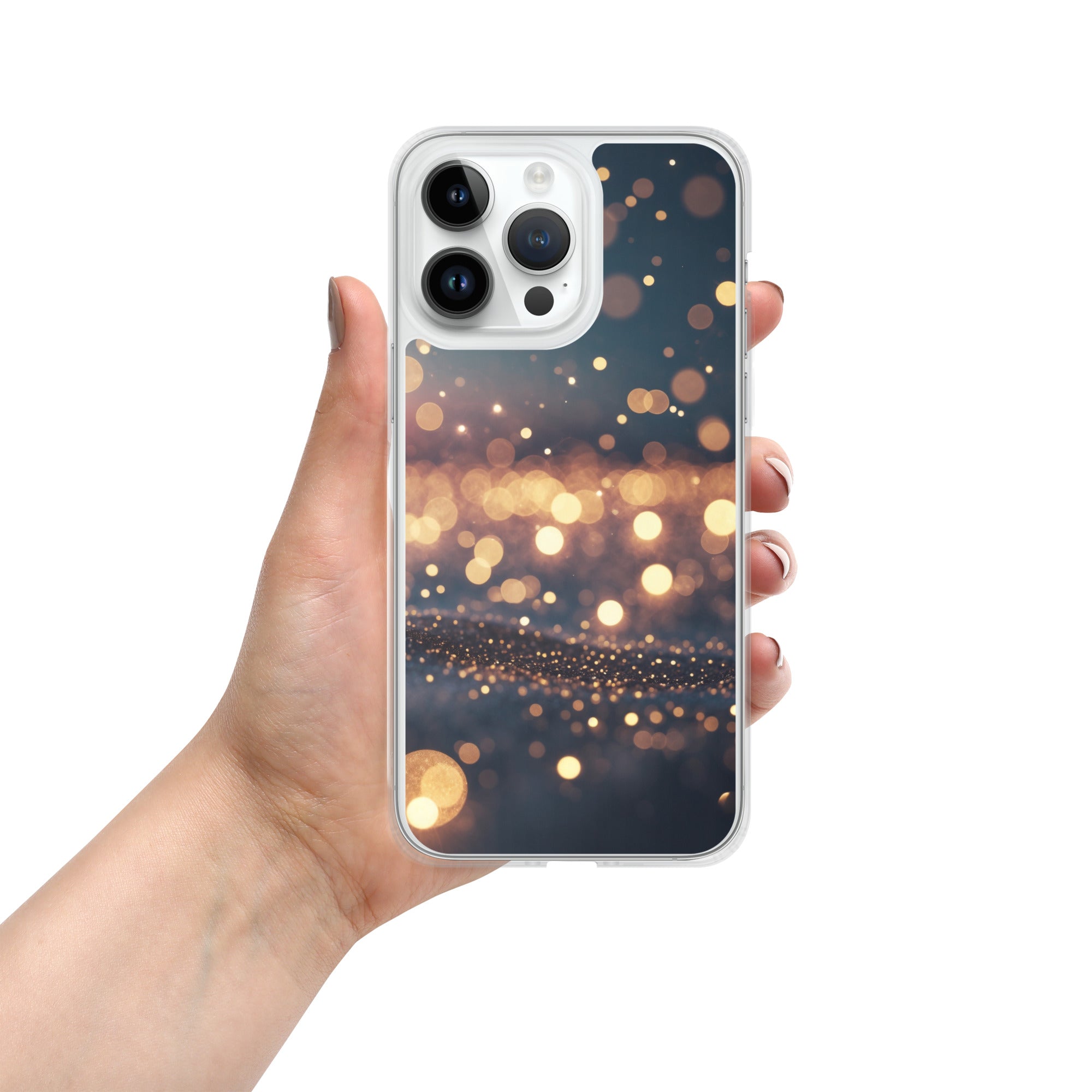 Golden Sparkle Bokeh Clear Case for iPhone 14 Pro Max