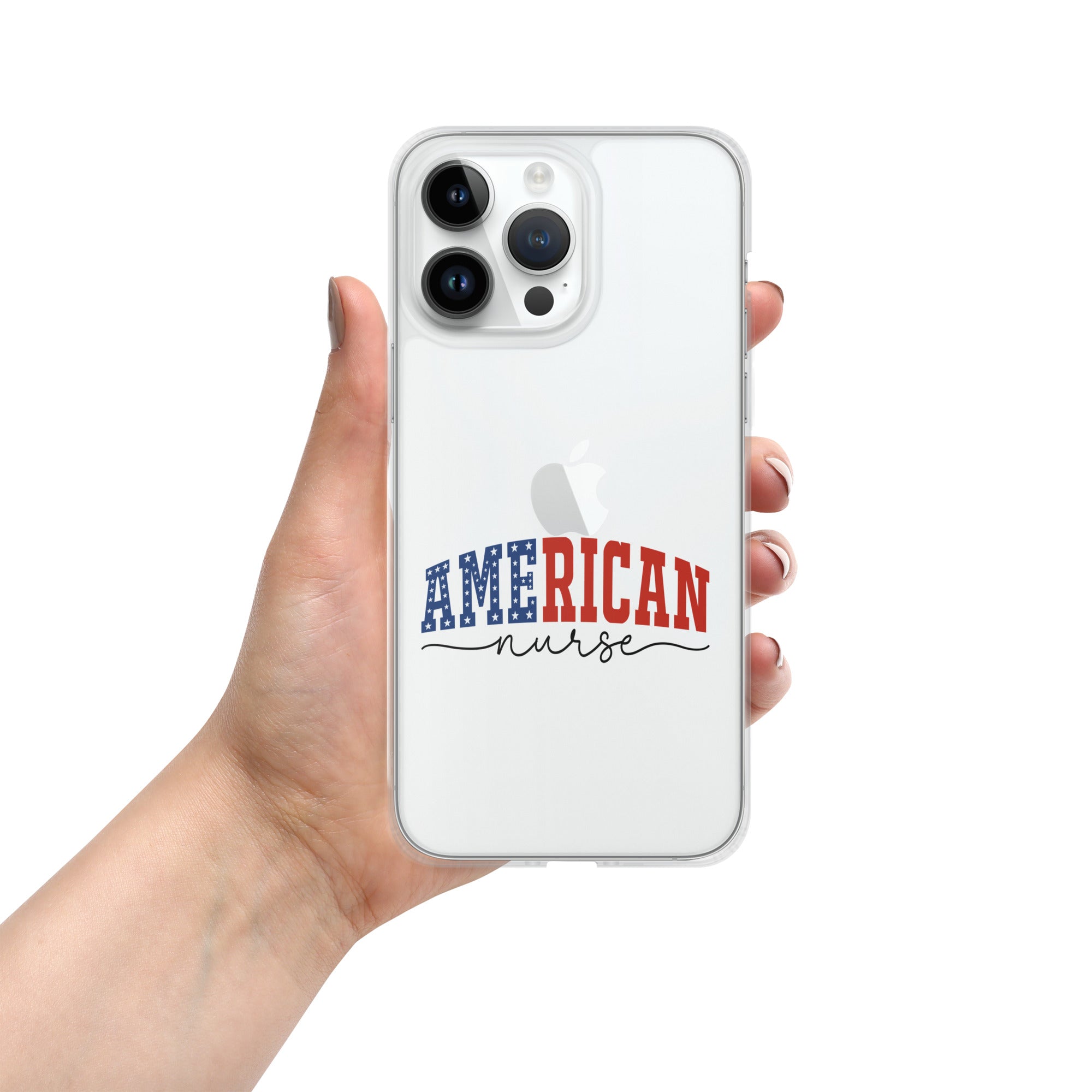American Nurse Clear Case for iPhone 14 Pro Max - Patriotic Red, White & Blue Nursing Pride Cover