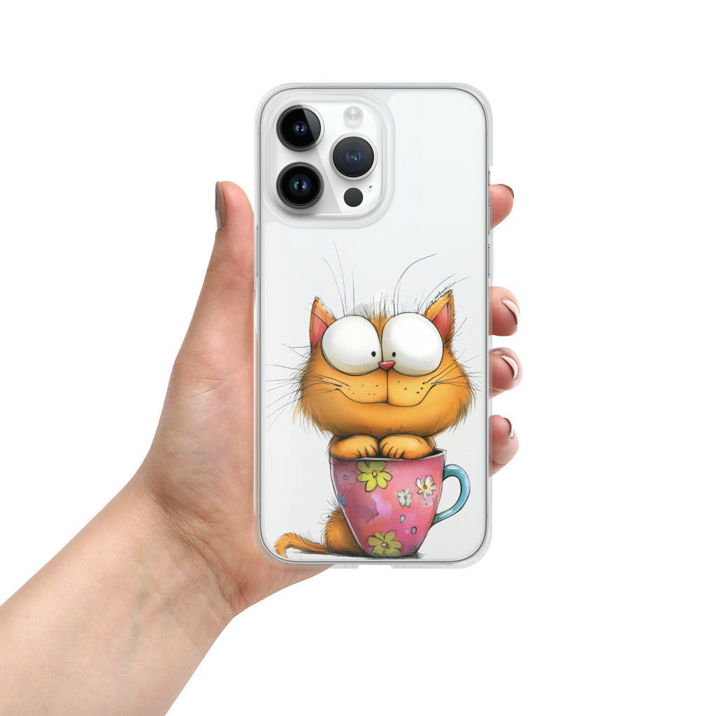 Goofy Cat in Cup Clear Case for iPhone 14 Pro Max