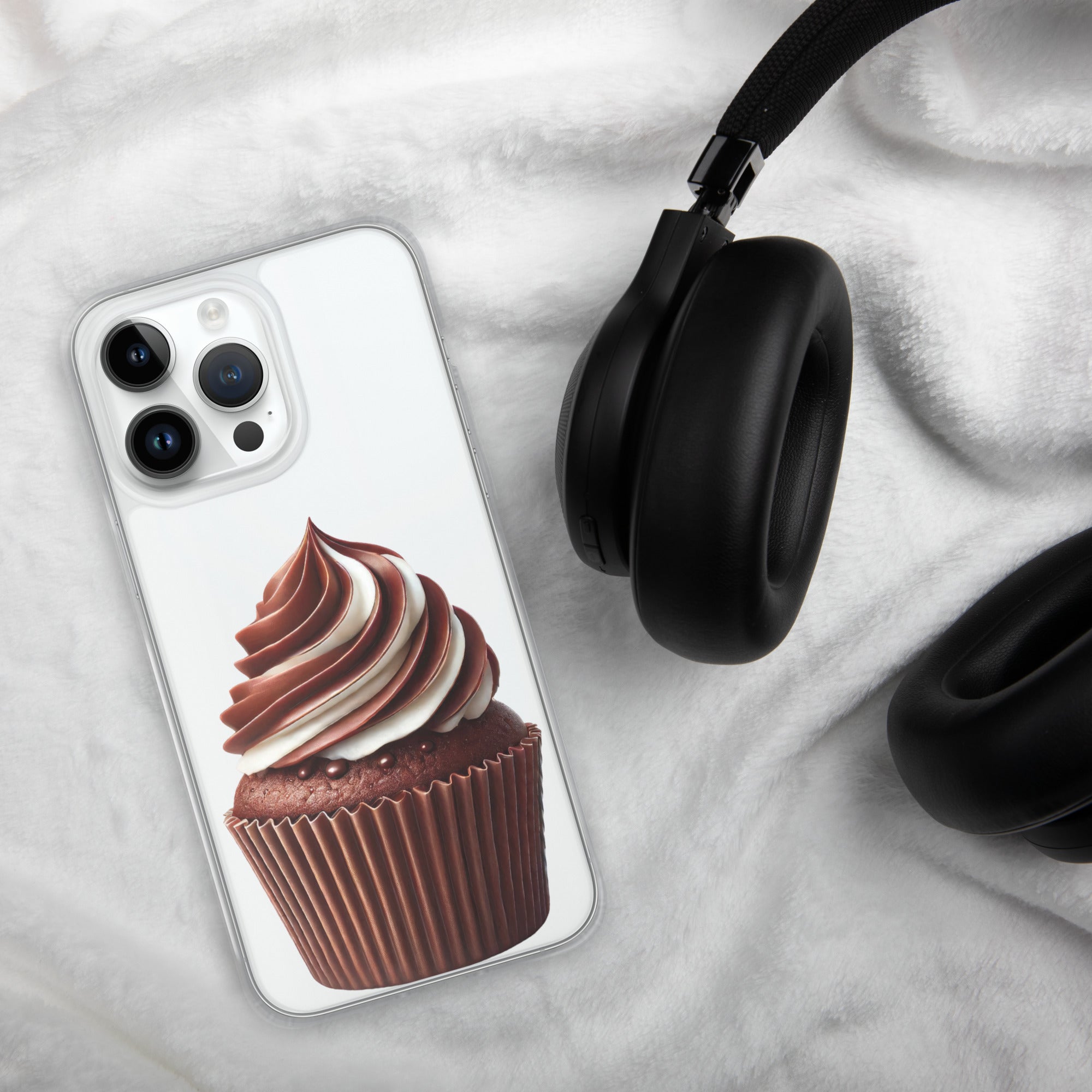 Chocolate Vanilla Swirl Cupcake Clear Case for iPhone 14 Pro Max - Dessert Aesthetic Protective Cover