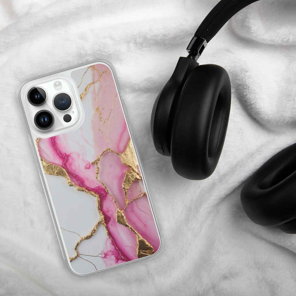 Pink Golden Marble Luxe Clear Case for iPhone 14 Pro Max