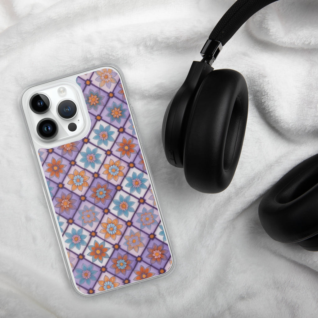 Violet Mosaic Blooms Clear Case for iPhone 14 Pro Max