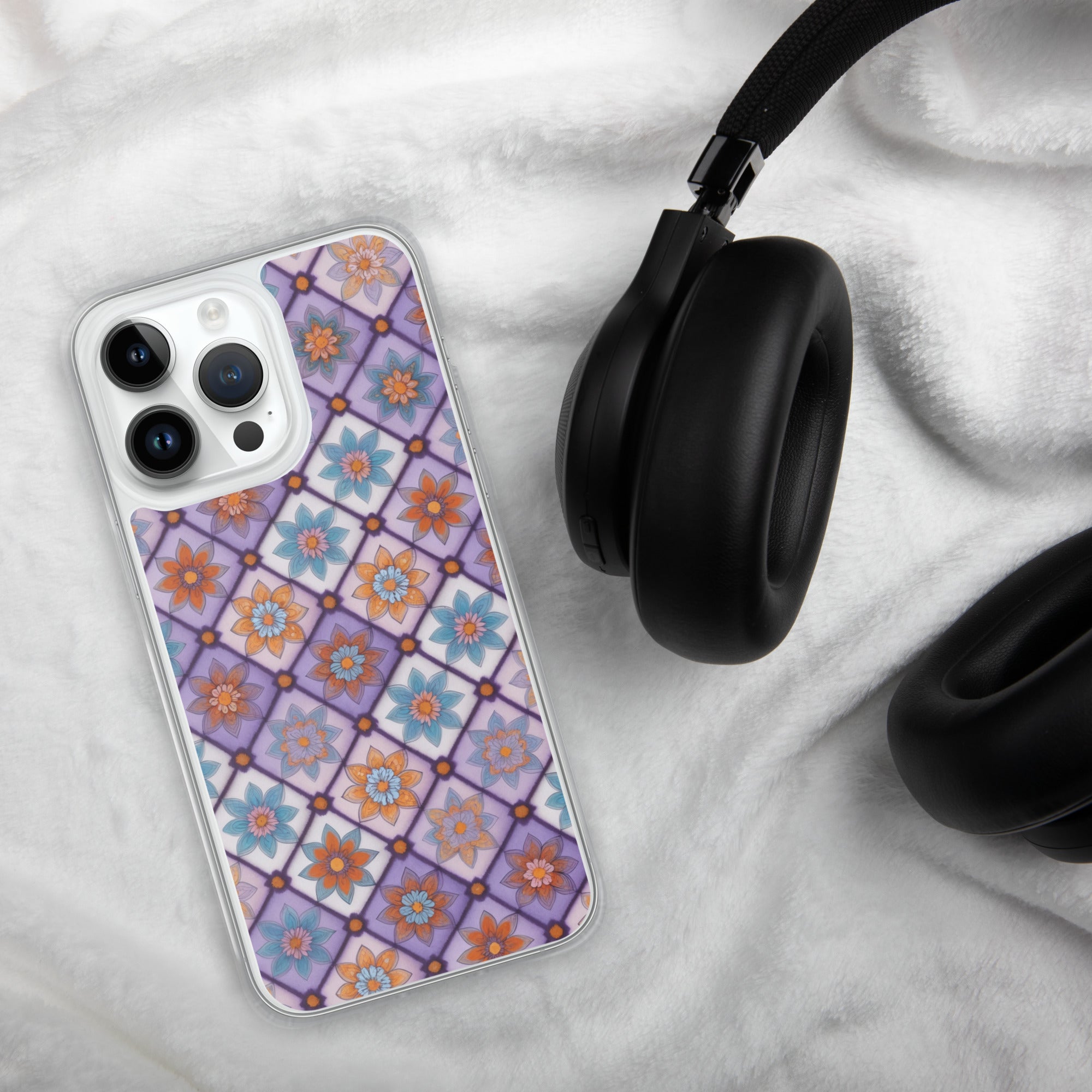 Violet Mosaic Blooms Clear Case for iPhone 14 Pro Max