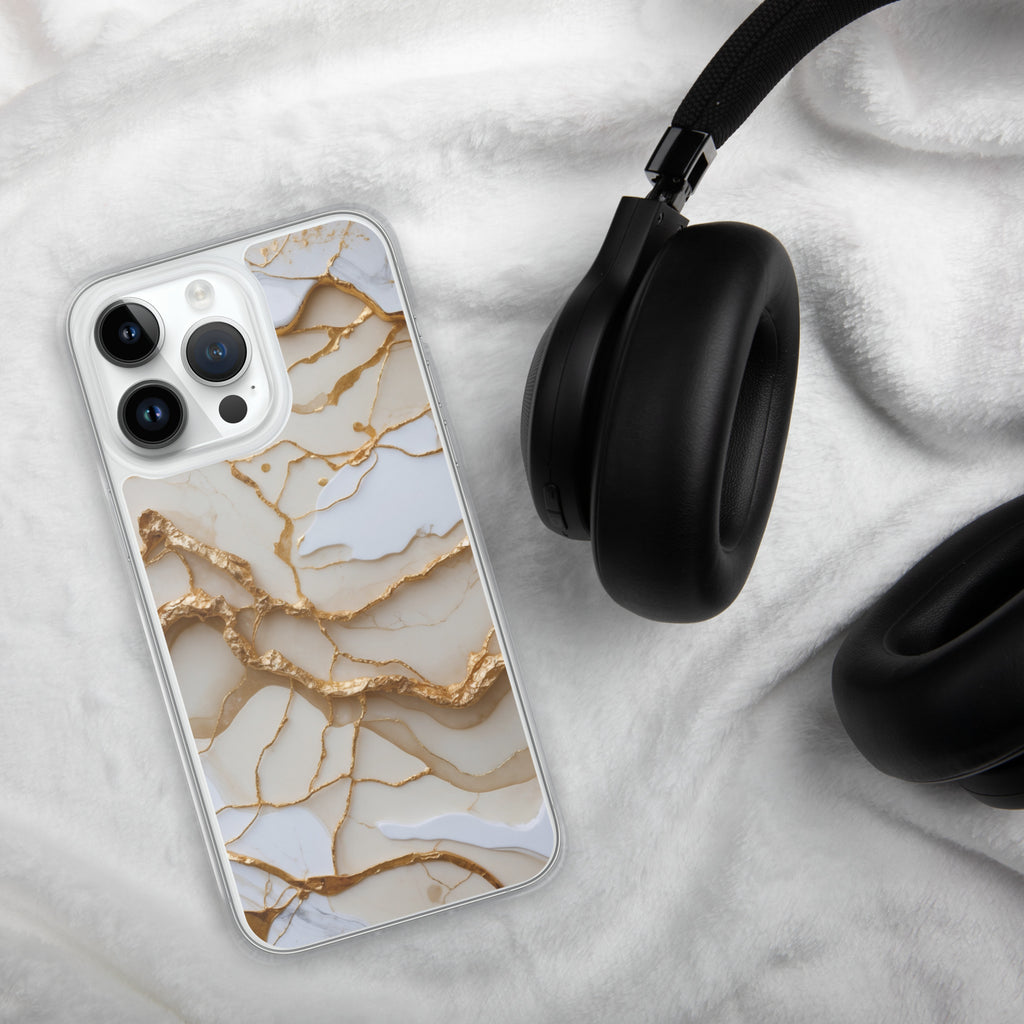 Ivory Golden Marble Elegance Clear Case for iPhone 14 Pro Max