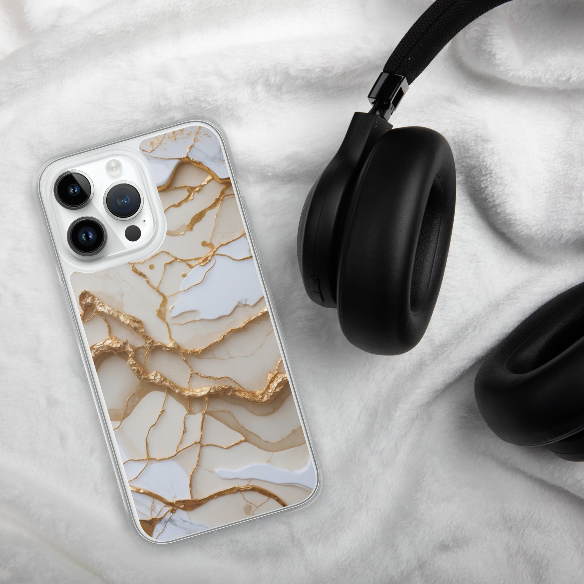 Ivory Golden Marble Elegance Clear Case for iPhone 14 Pro Max
