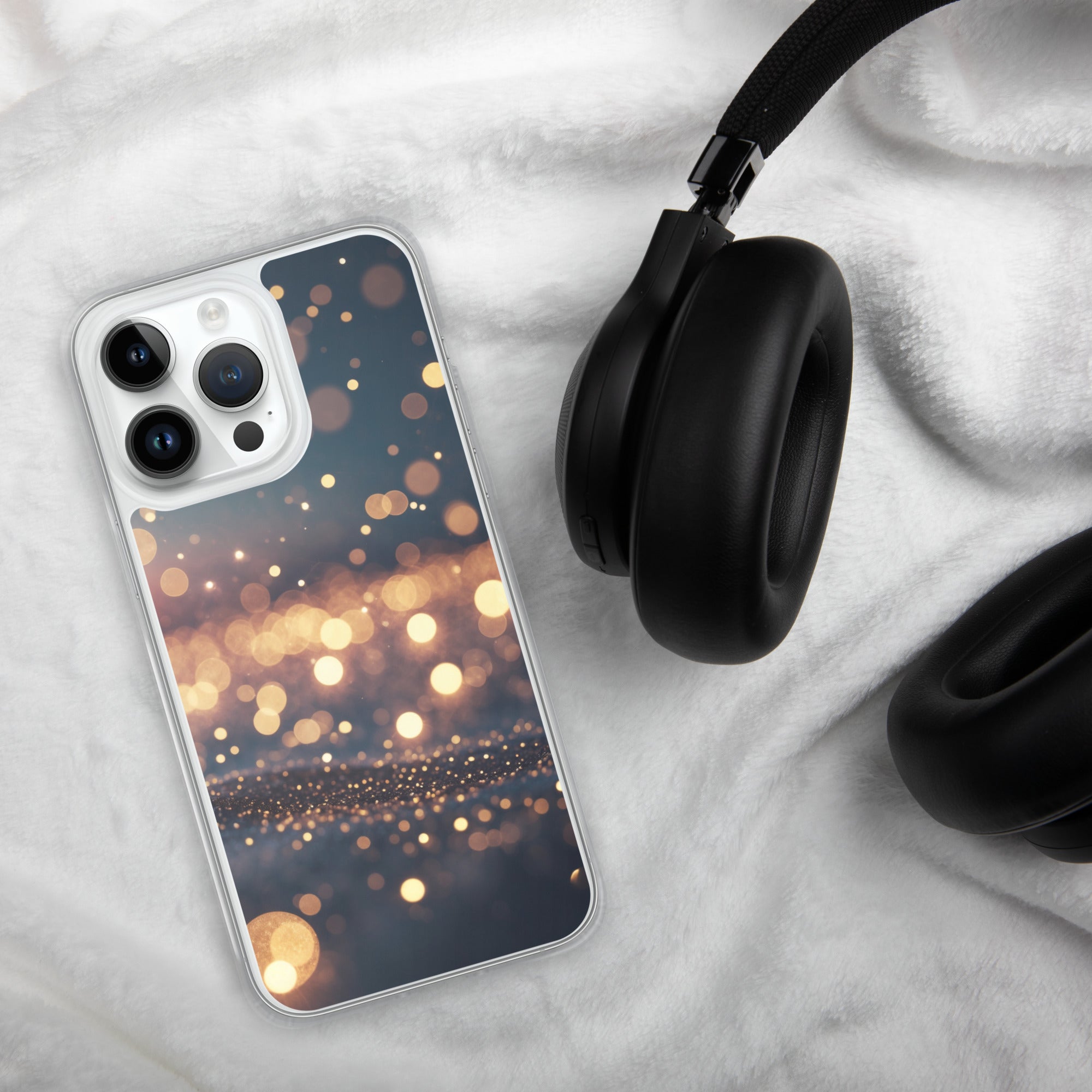 Golden Sparkle Bokeh Clear Case for iPhone 14 Pro Max
