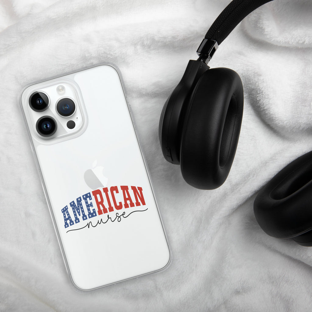 American Nurse Clear Case for iPhone 14 Pro Max - Patriotic Red, White & Blue Nursing Pride Cover