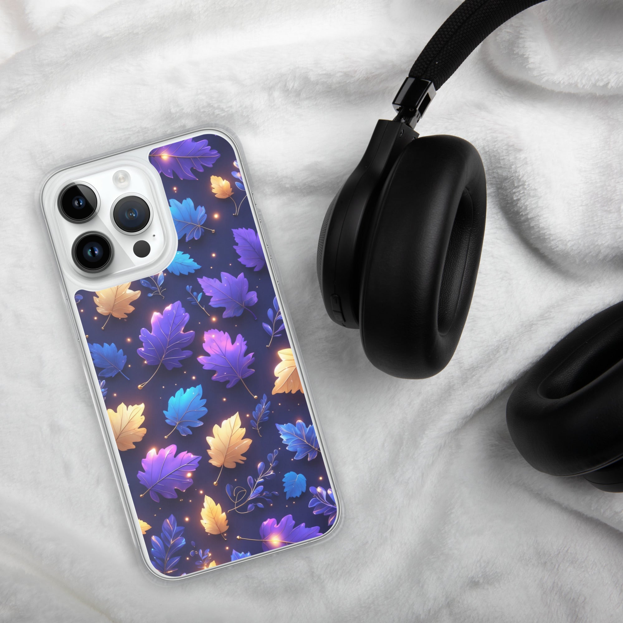 Neon Autumn Glow Clear Case for iPhone 14 Pro Max - Vibrant Fall Leaves Luminous Protective Cover