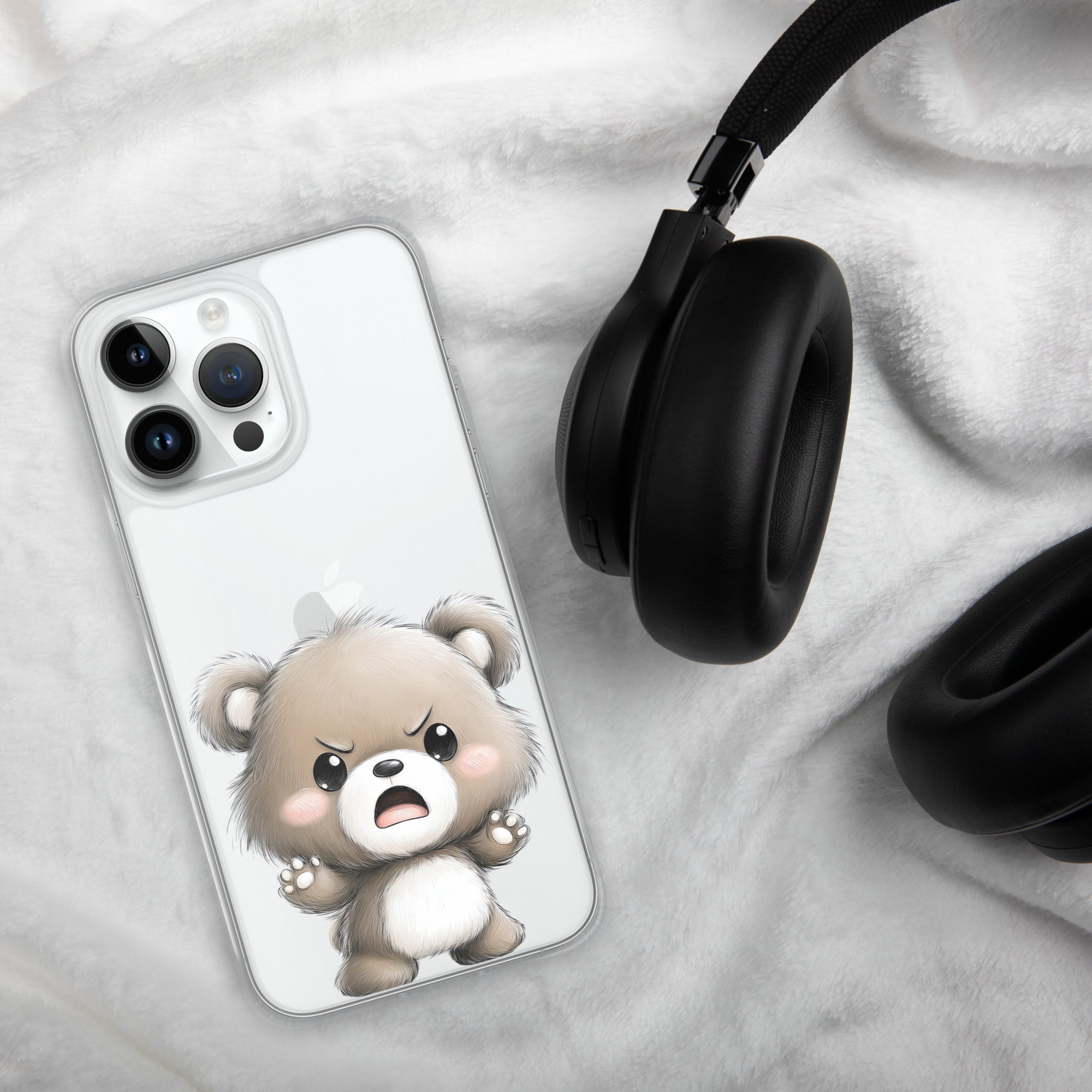 Angry Cute Bear Clear Case for iPhone 14 Pro Max - Funny Kawaii Bear Protective Cover