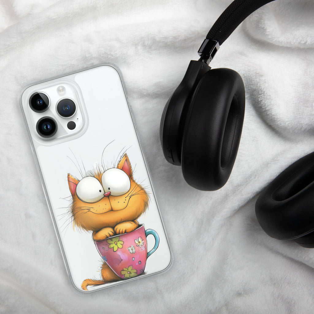 Goofy Cat in Cup Clear Case for iPhone 14 Pro Max