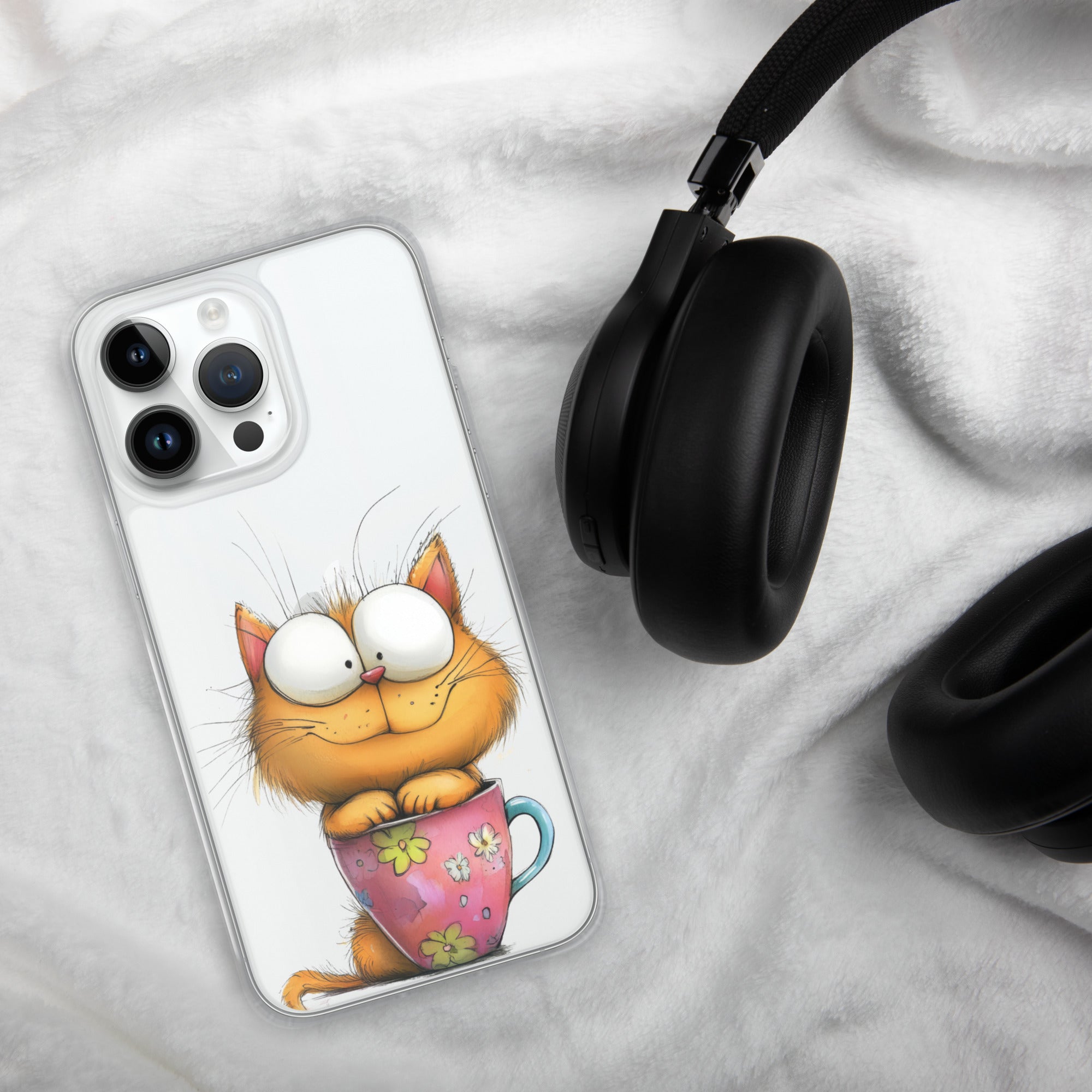 Goofy Cat in Cup Clear Case for iPhone 14 Pro Max