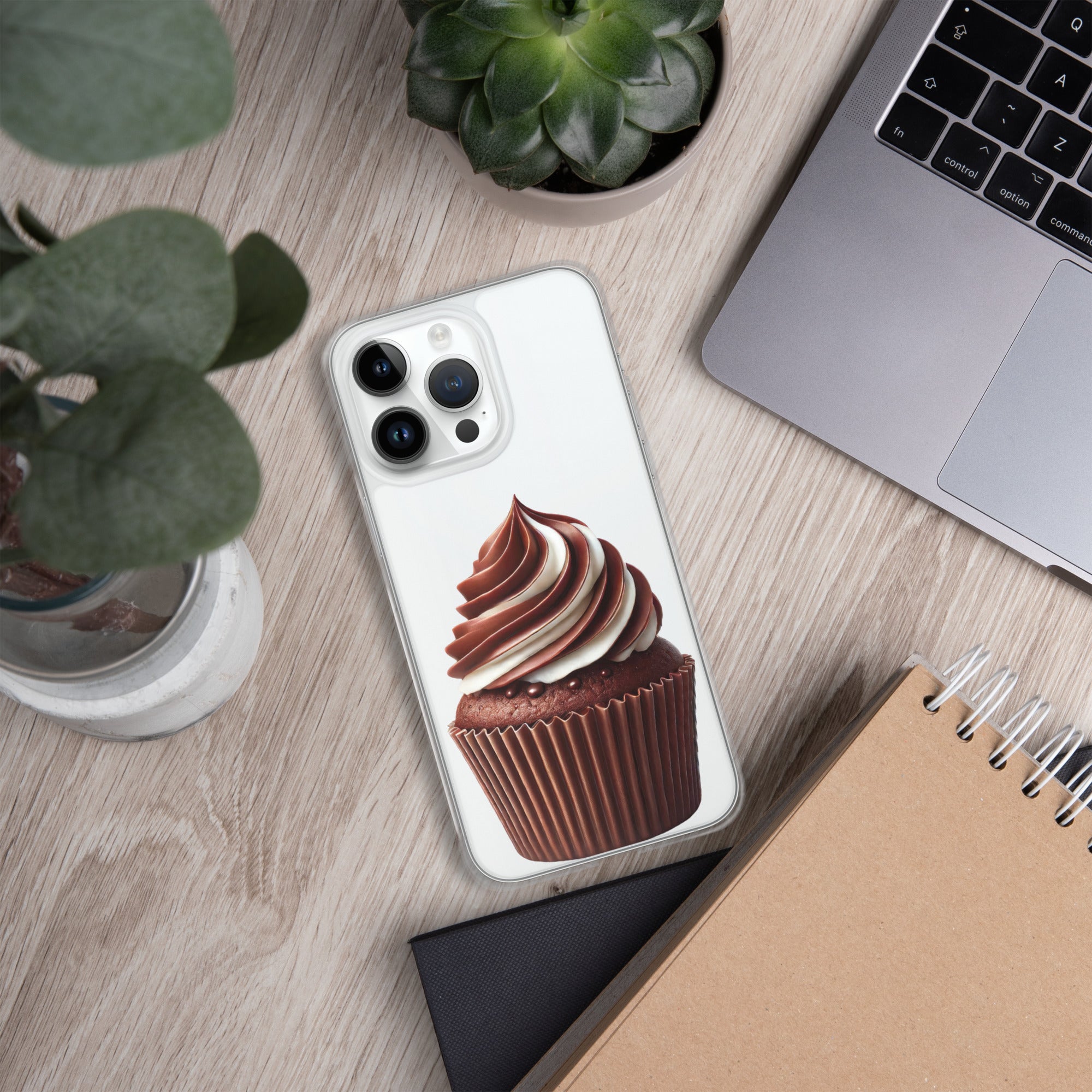 Chocolate Vanilla Swirl Cupcake Clear Case for iPhone 14 Pro Max - Dessert Aesthetic Protective Cover