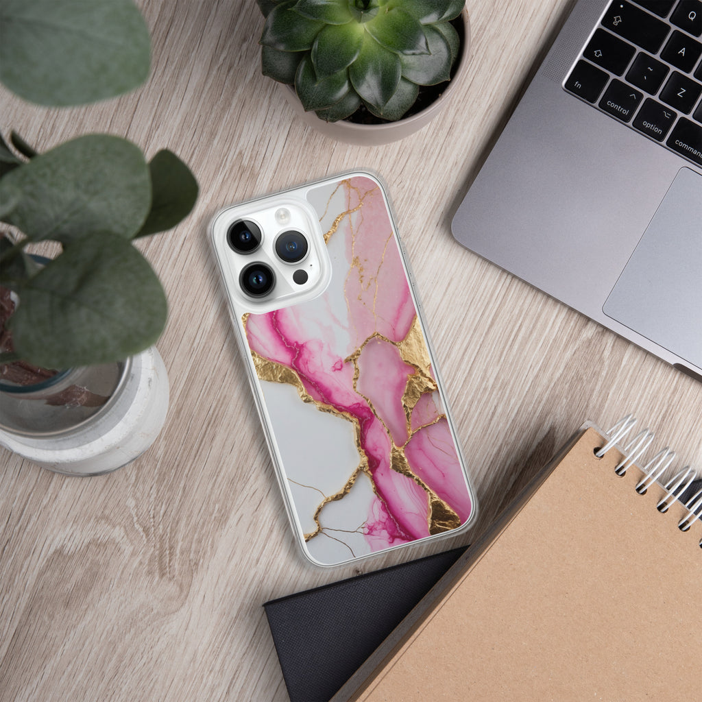 Pink Golden Marble Luxe Clear Case for iPhone 14 Pro Max