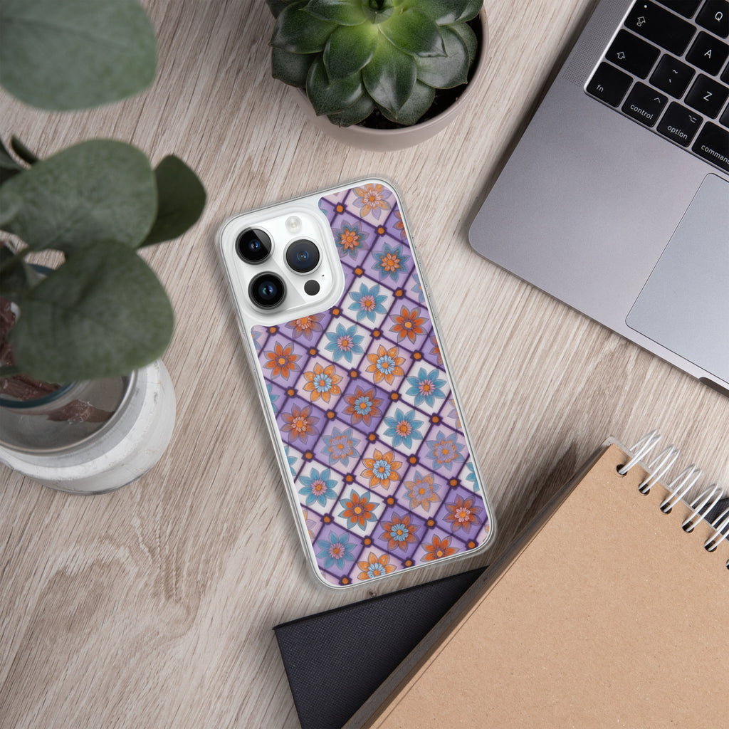 Violet Mosaic Blooms Clear Case for iPhone 14 Pro Max