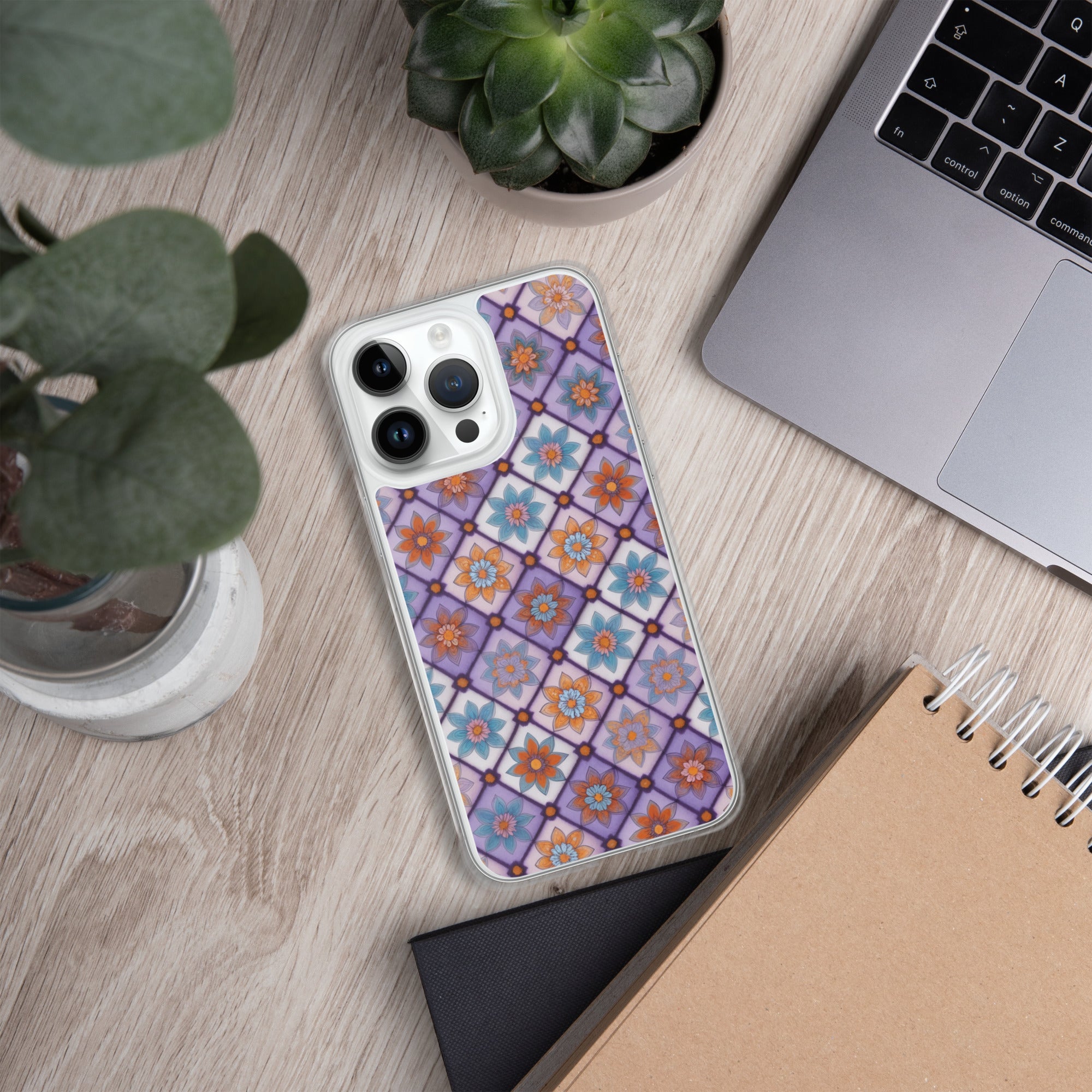 Violet Mosaic Blooms Clear Case for iPhone 14 Pro Max