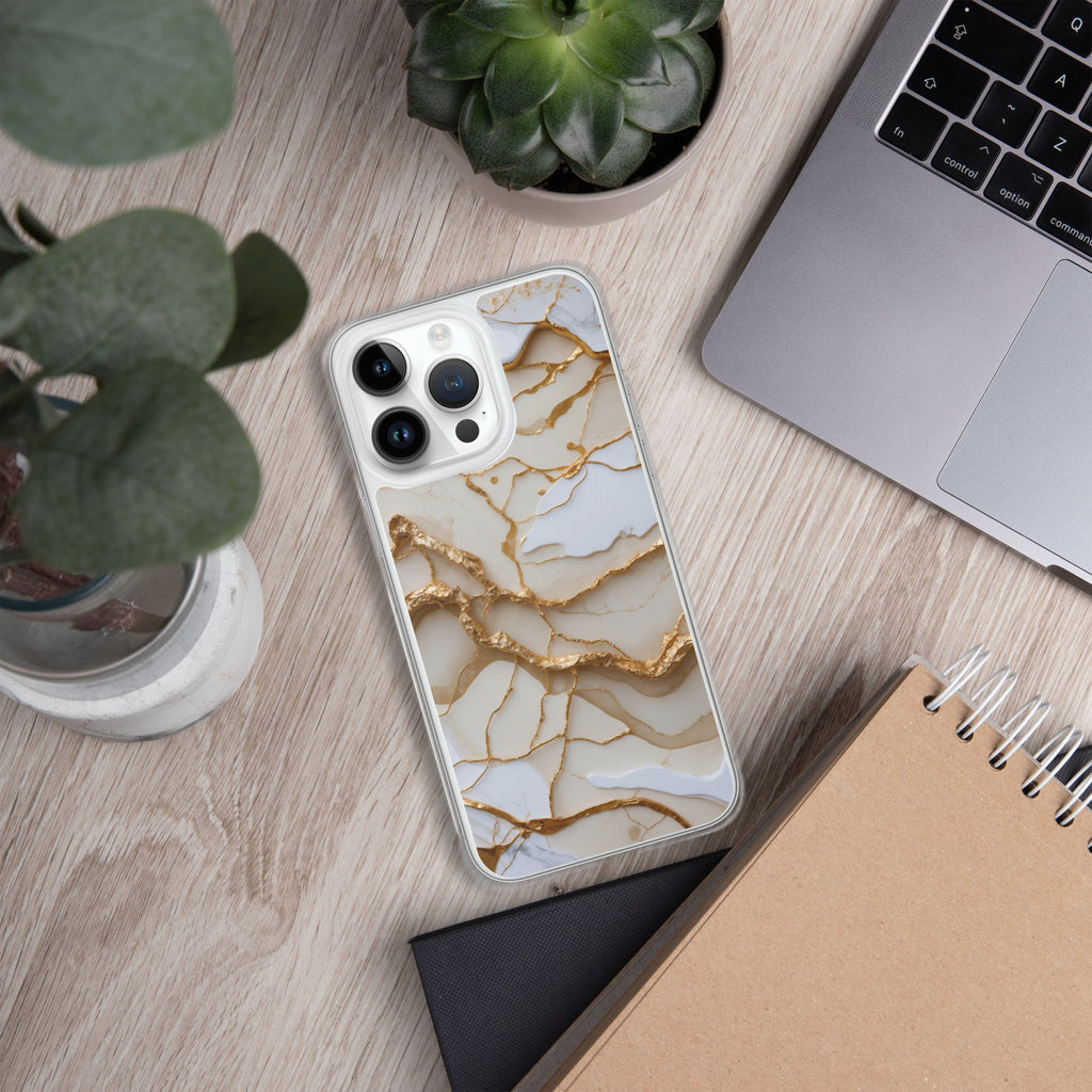 Ivory Golden Marble Elegance Clear Case for iPhone 14 Pro Max