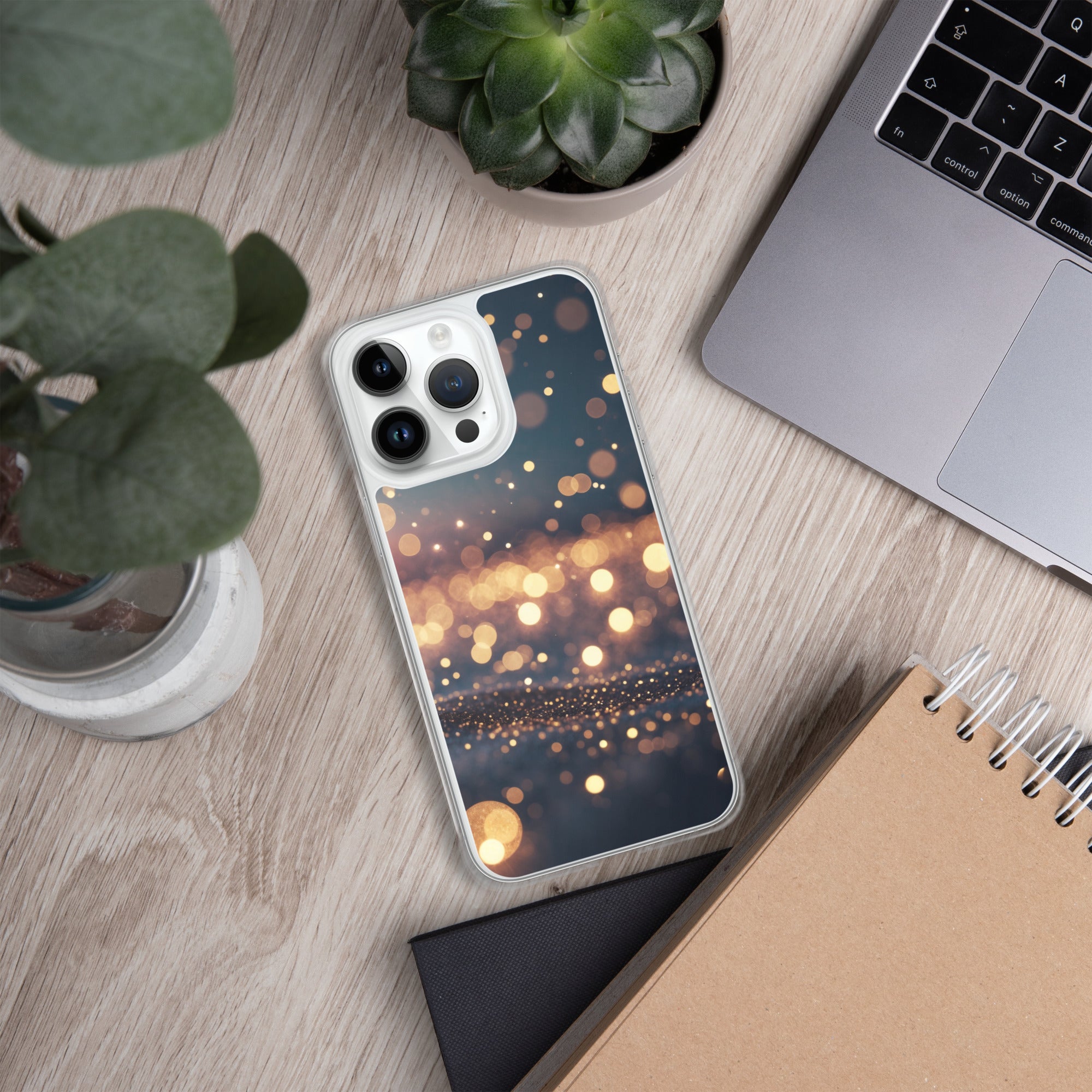 Golden Sparkle Bokeh Clear Case for iPhone 14 Pro Max
