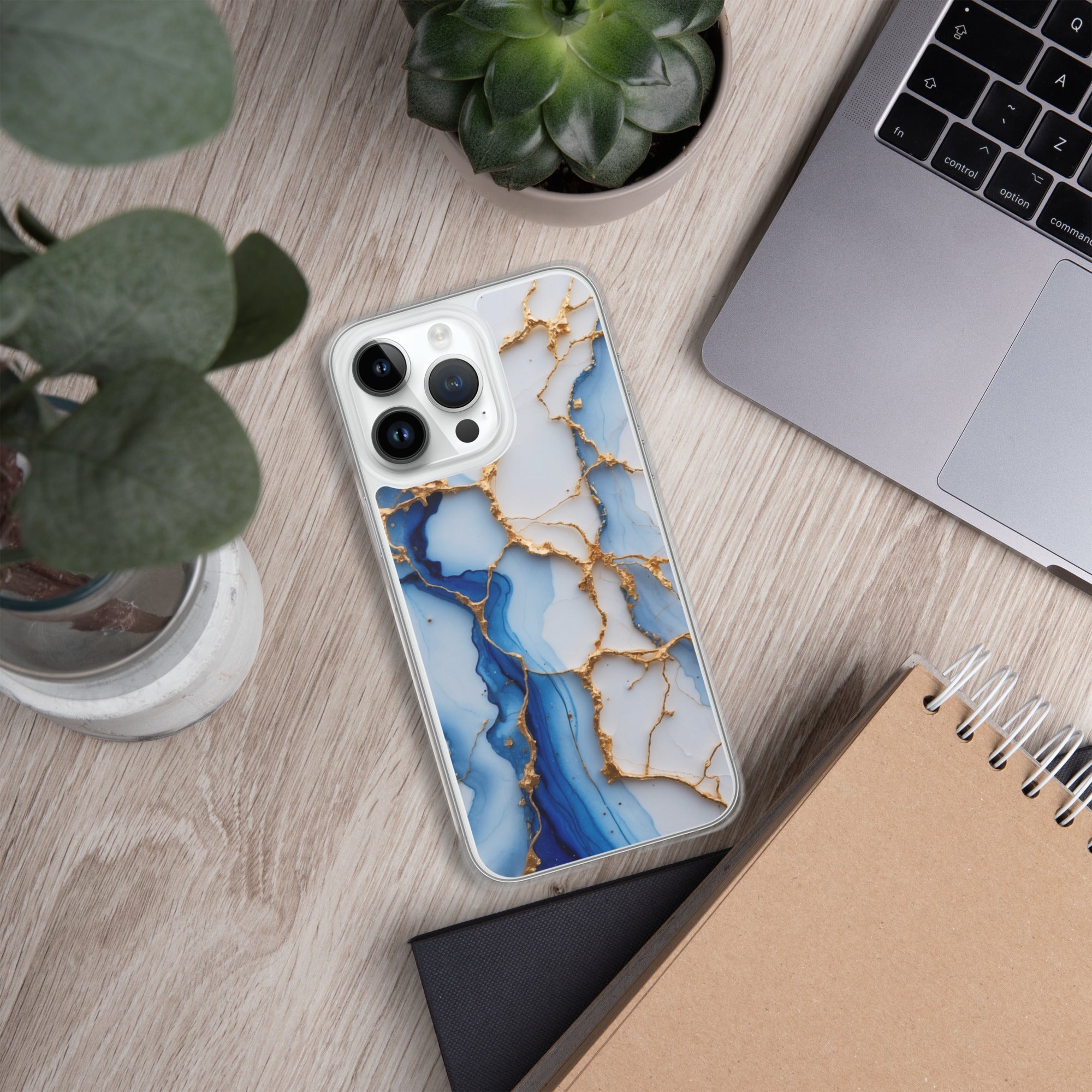 Royal Blue Marble Luxe Clear Case for iPhone 14 Pro Max - Luxury Blue & Gold Marble Protective Cover