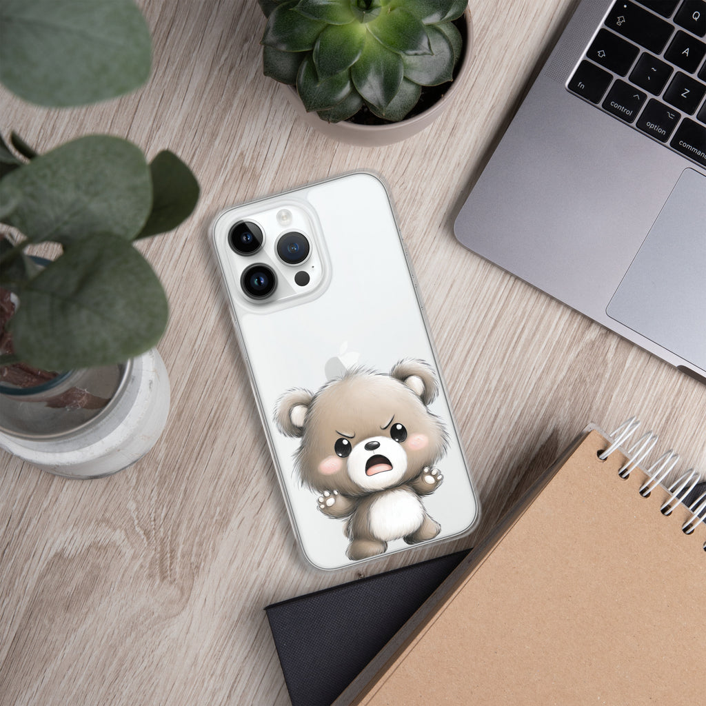 Angry Cute Bear Clear Case for iPhone 14 Pro Max - Funny Kawaii Bear Protective Cover