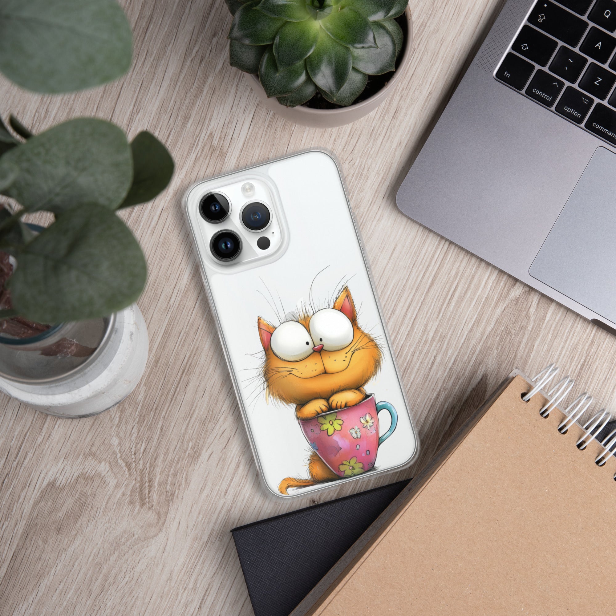 Goofy Cat in Cup Clear Case for iPhone 14 Pro Max