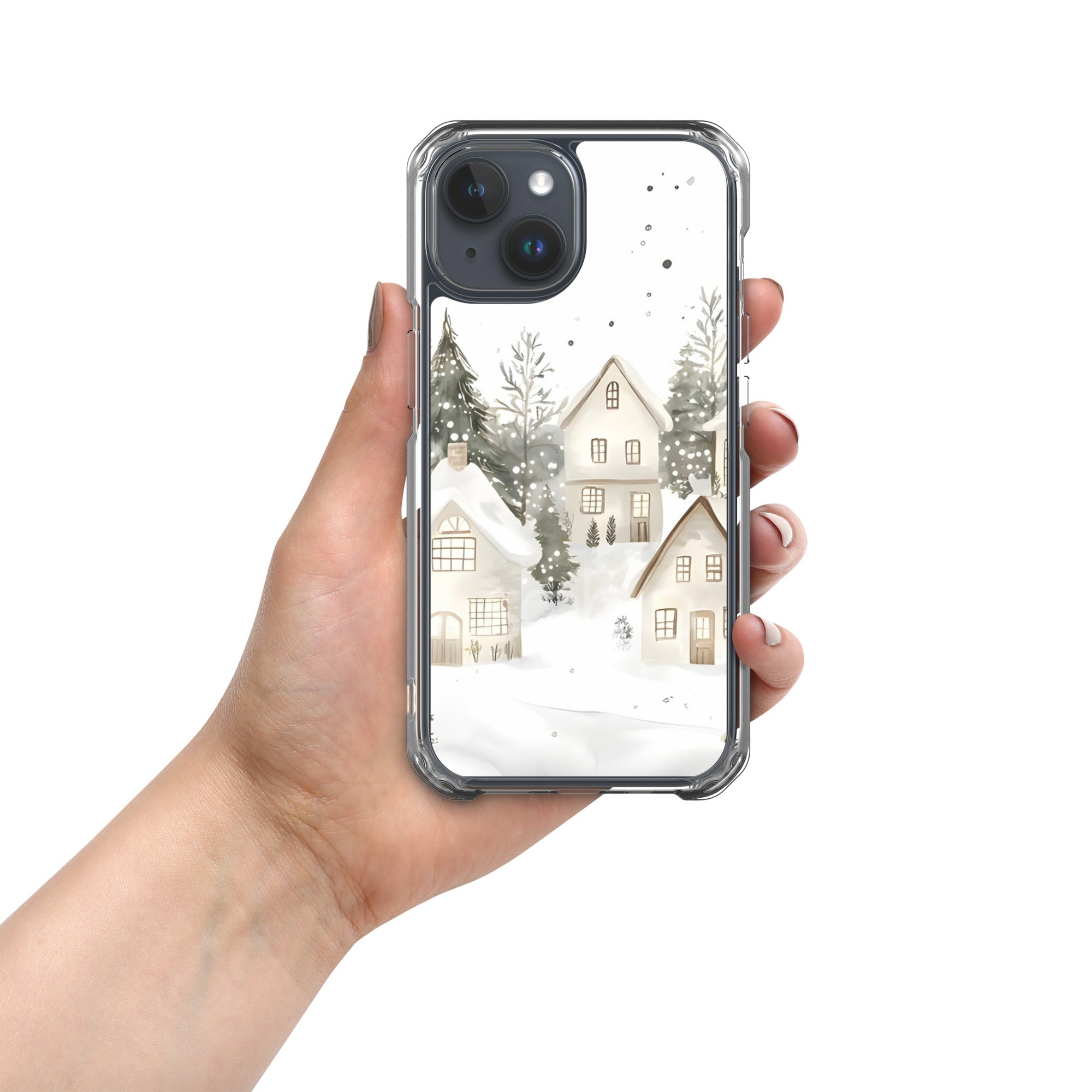 Winter Snow Village Clear Case for iPhone 15