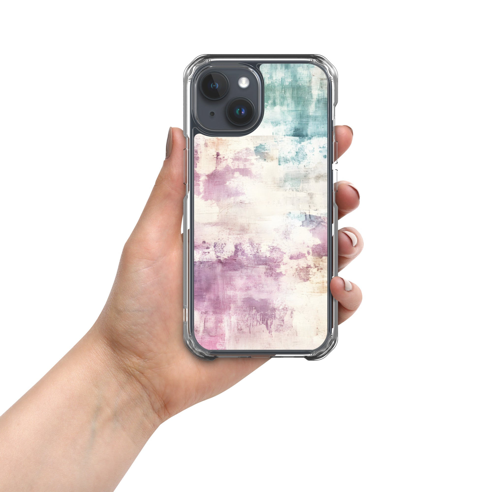 Pastel Abstract Brushstroke Clear Case for iPhone 15 - Artistic Pastel Pattern Protective Cover