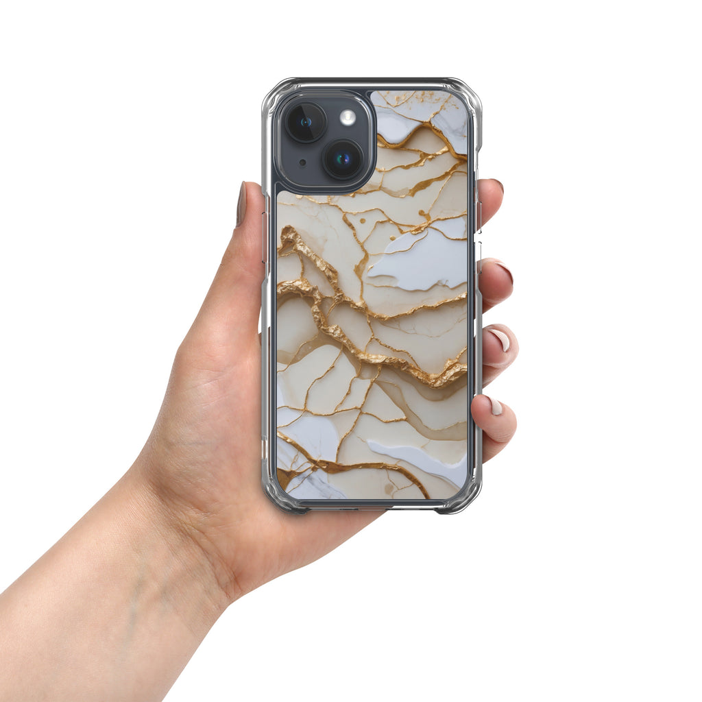 Ivory Golden Marble Elegance Clear Case for iPhone 15 - Luxury White & Gold Marble Protective Cover