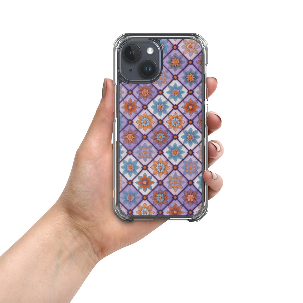 Violet Mosaic Blooms Clear Case for iPhone 15