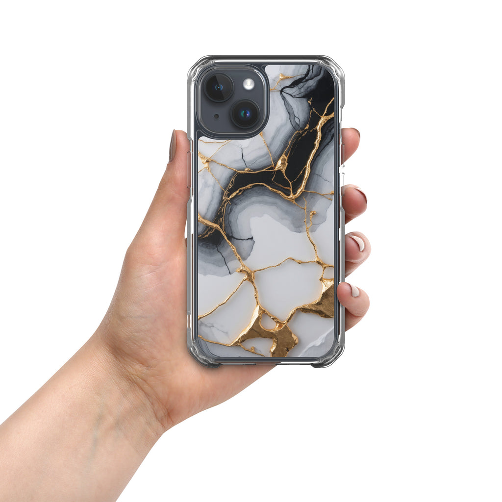 Golden Marble Veins Clear Case for iPhone 15