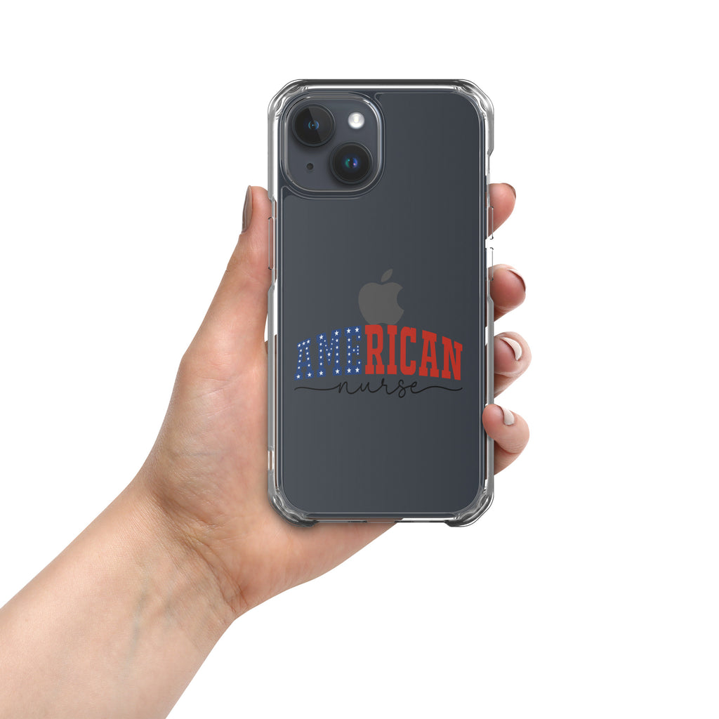 American Nurse Clear Case for iPhone 15 - Patriotic Red, White & Blue Nursing Pride Cover